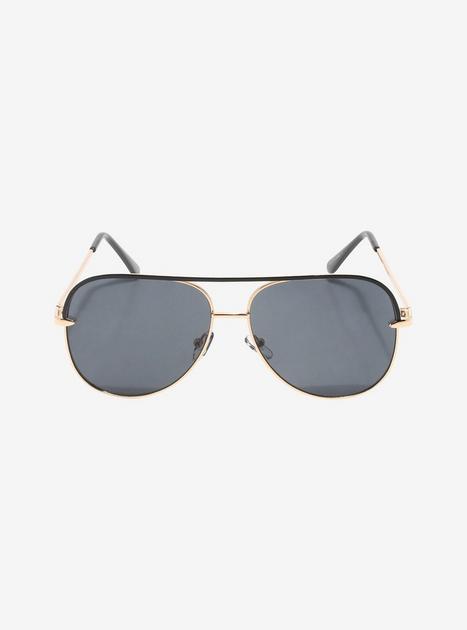 Black & Gold Oversized Aviator Sunglasses | Hot Topic