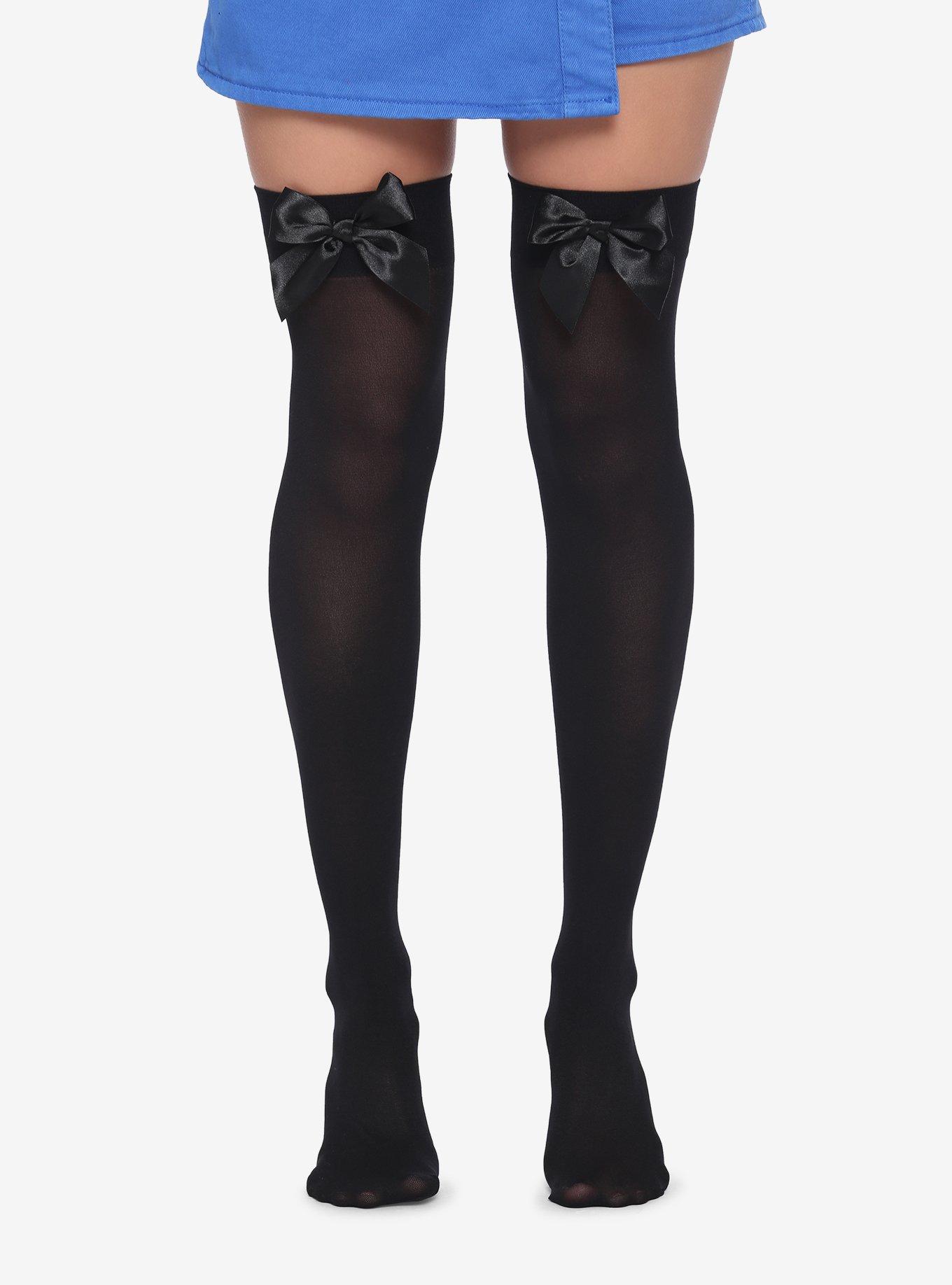 Black Thigh High Stockings with Black Bow