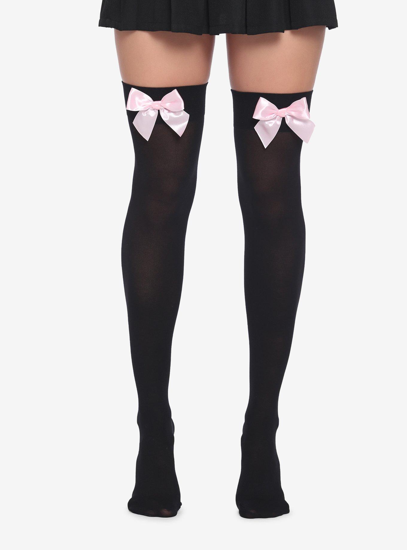Pink Bow Black Thigh Highs | Hot Topic