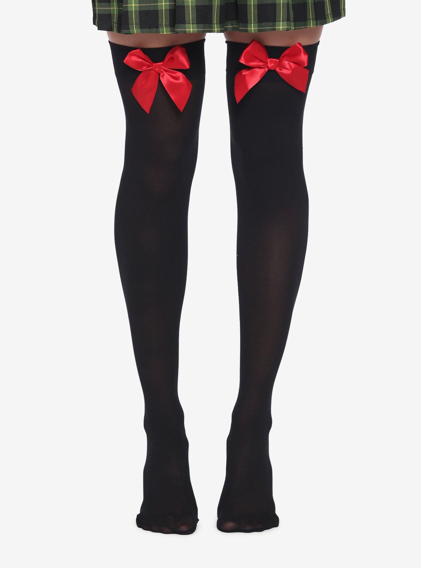 Red Bow Black Thigh Highs, , hi-res