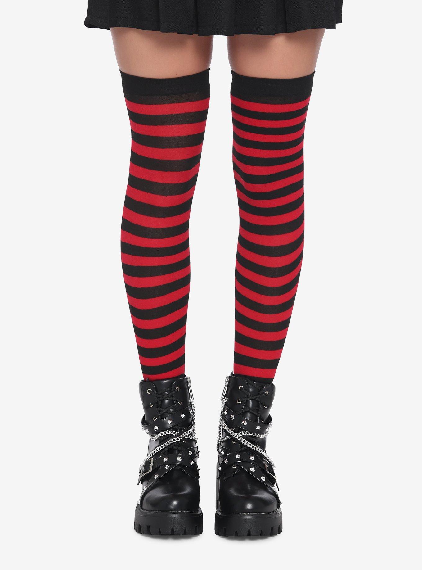 Red & Black Stripe Thigh Highs