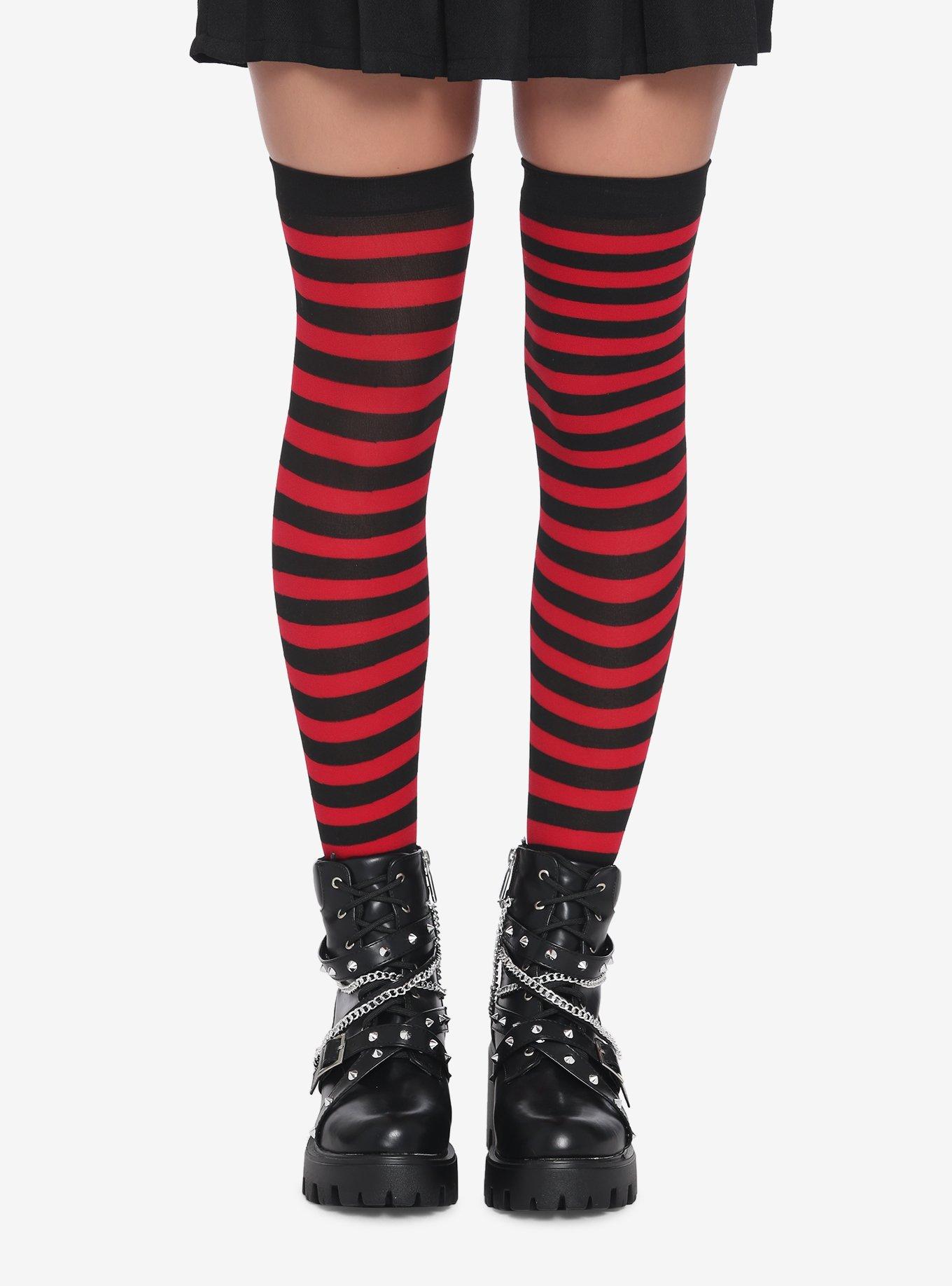 Red And Black Stripe Thigh Highs Hot Topic