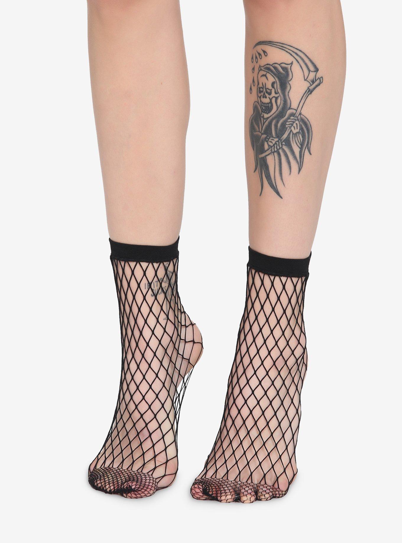 Black Fishnet Ankle Socks, , hi-res
