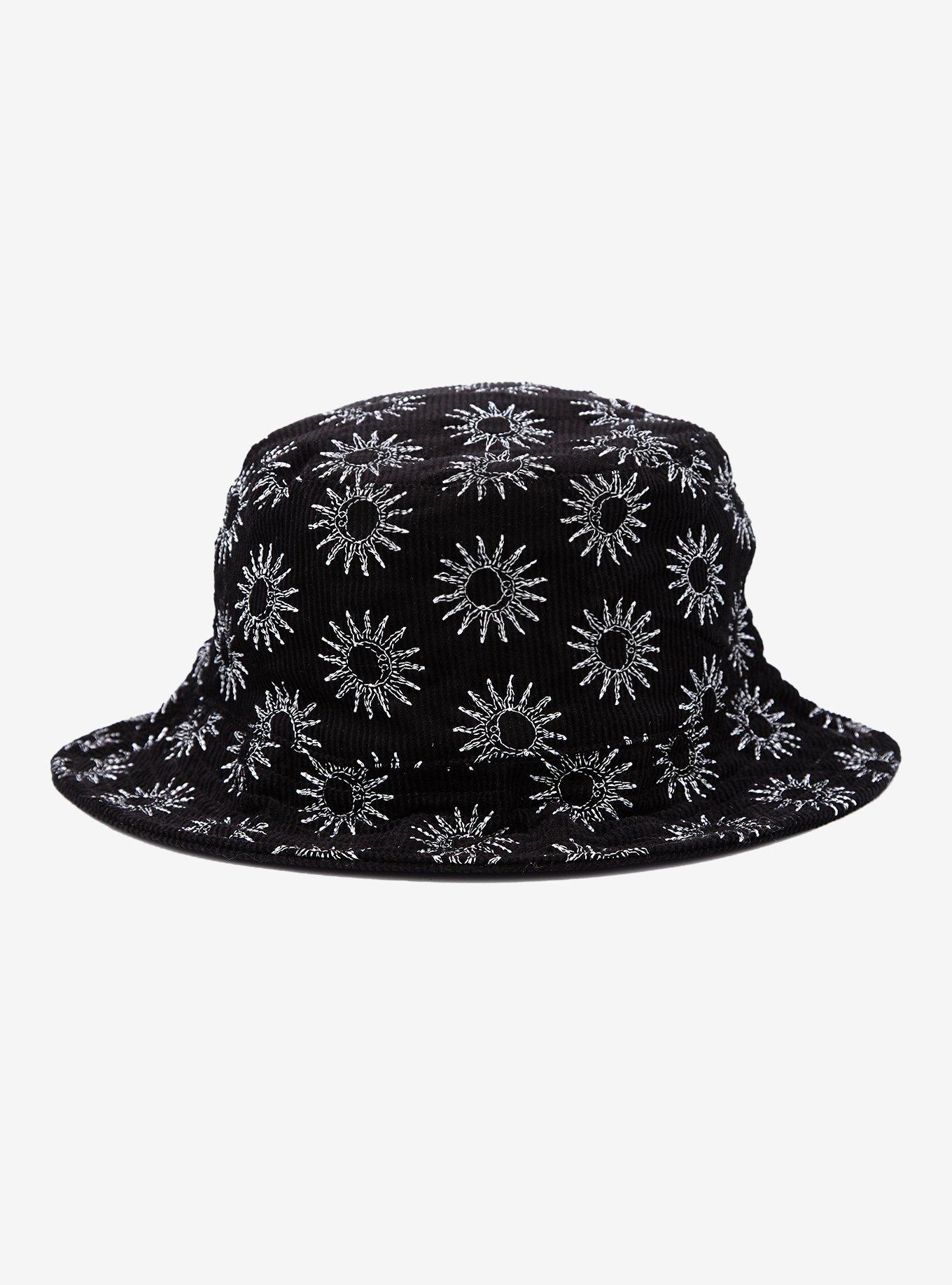 Black Celestial Embroidered Corduroy Bucket Hat, , hi-res