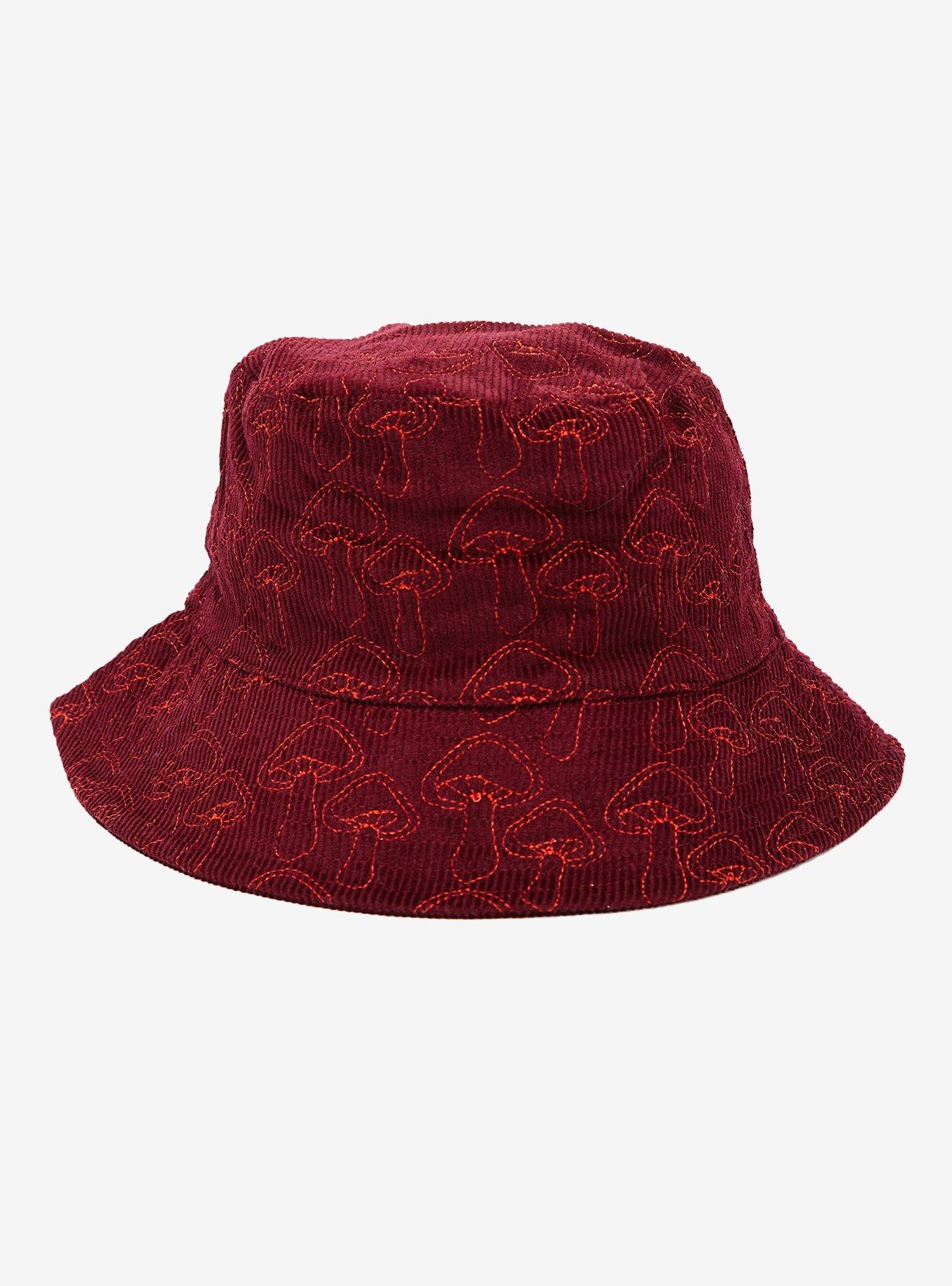 Burgundy Mushroom Embroidered Corduroy Bucket Hat Hot Topic