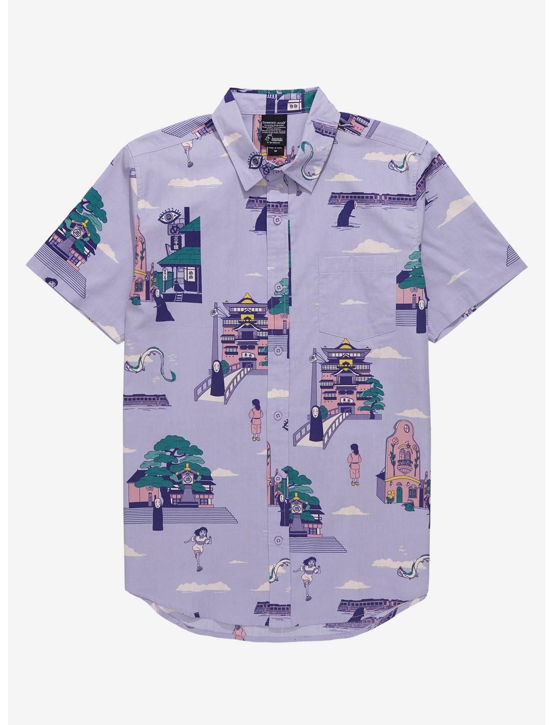 Our Universe Studio Ghibli Spirited Away Scenic Bathhouse Woven Button-Up - BoxLunch Exclusive , LILAC, hi-res