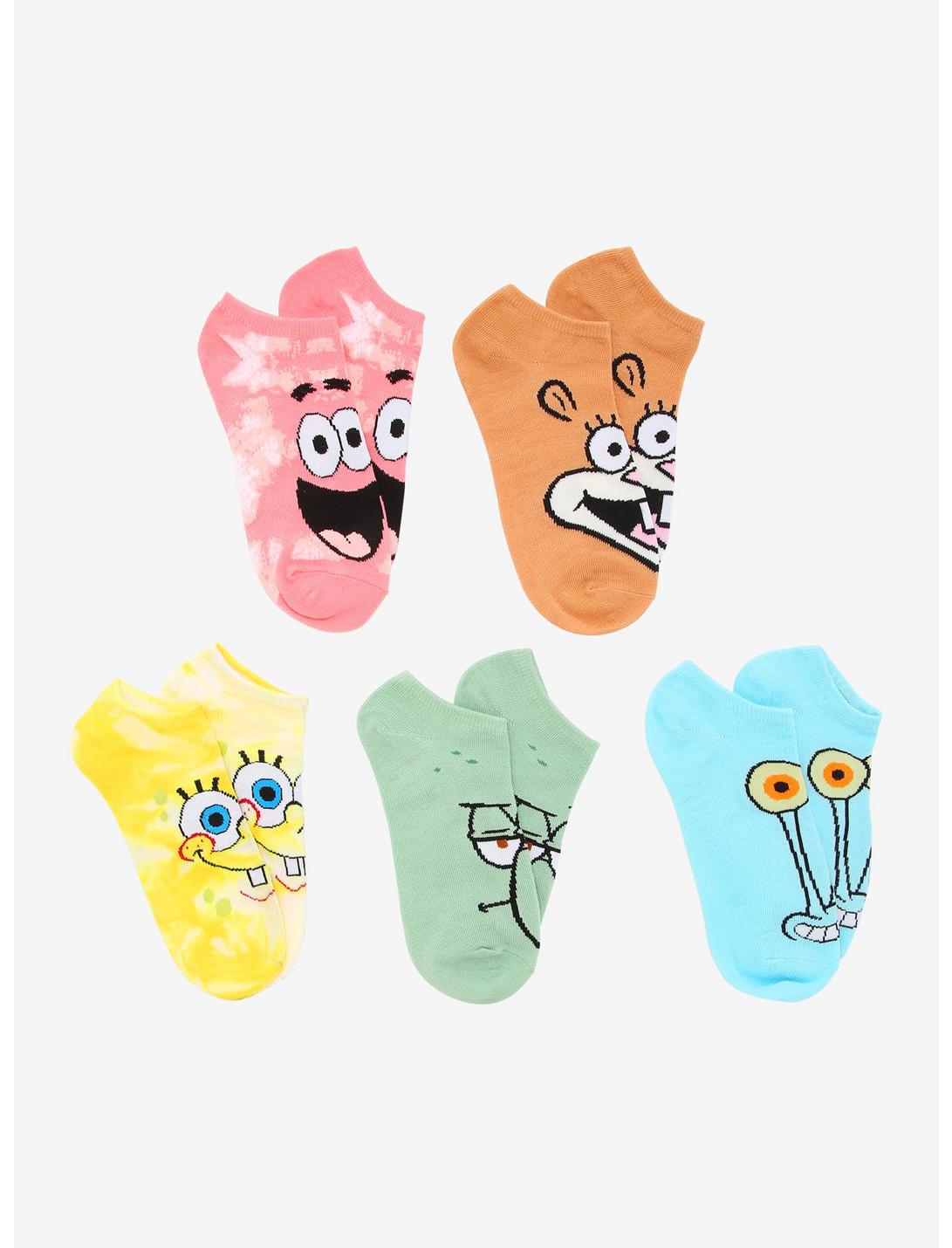 SpongeBob SquarePants Faces No-Show Socks 5 Pair, , hi-res