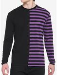 Black & Purple Stripe Split Long-Sleeve T-Shirt, BLACK  PURPLE, hi-res