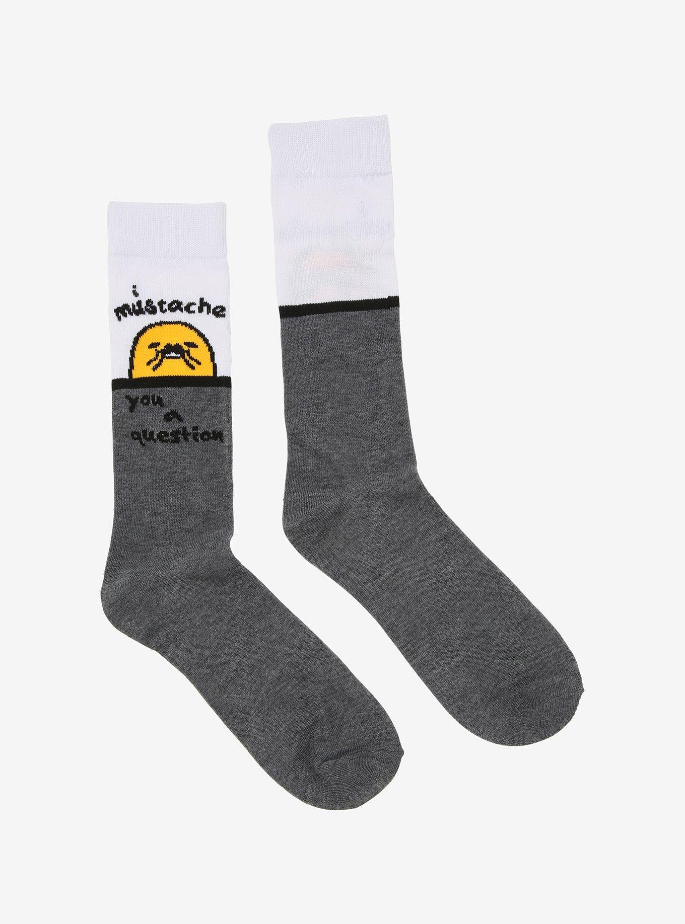 Gudetama Mustache Crew Socks, , hi-res