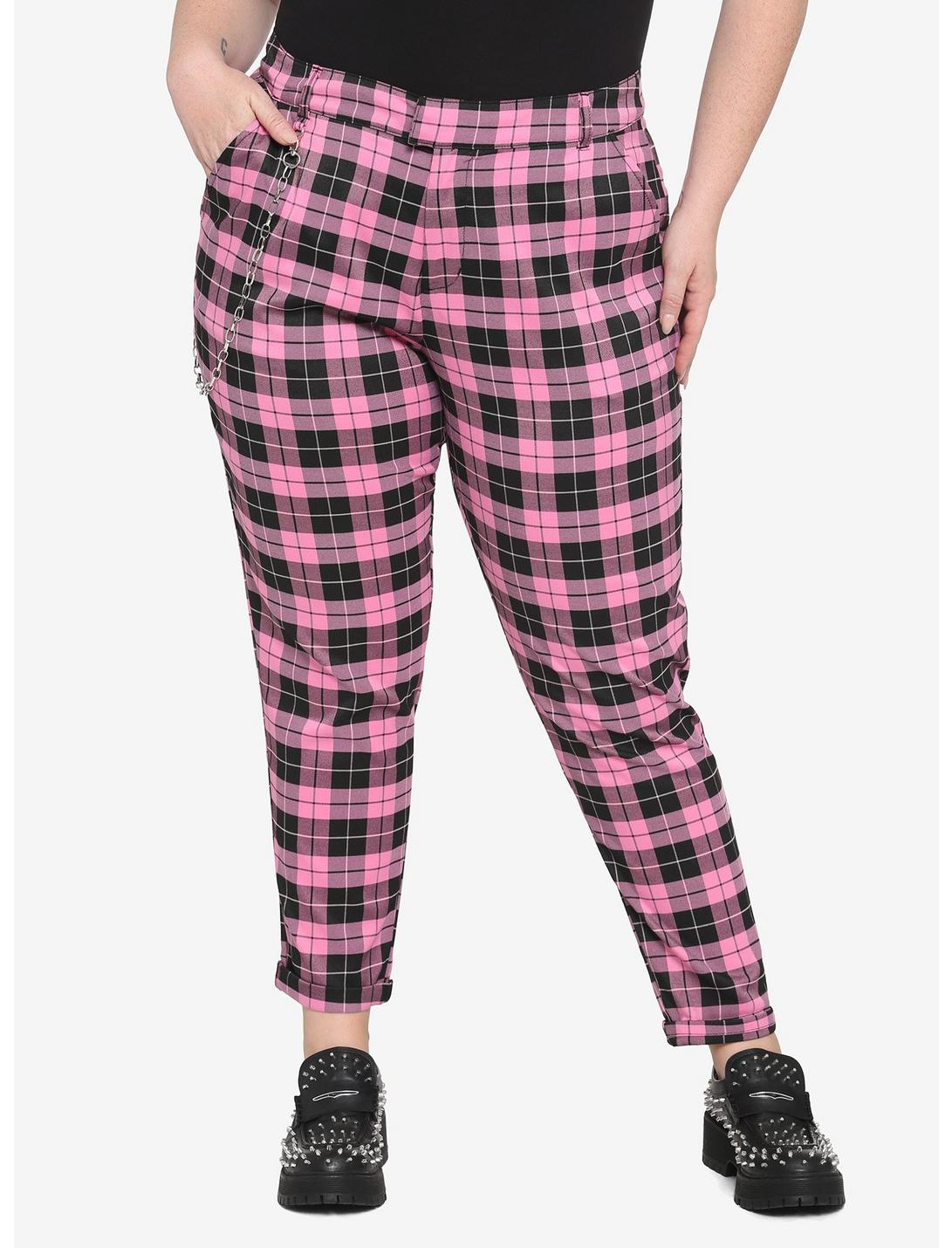 Pink Plaid Pants Plus Size, PINK, hi-res