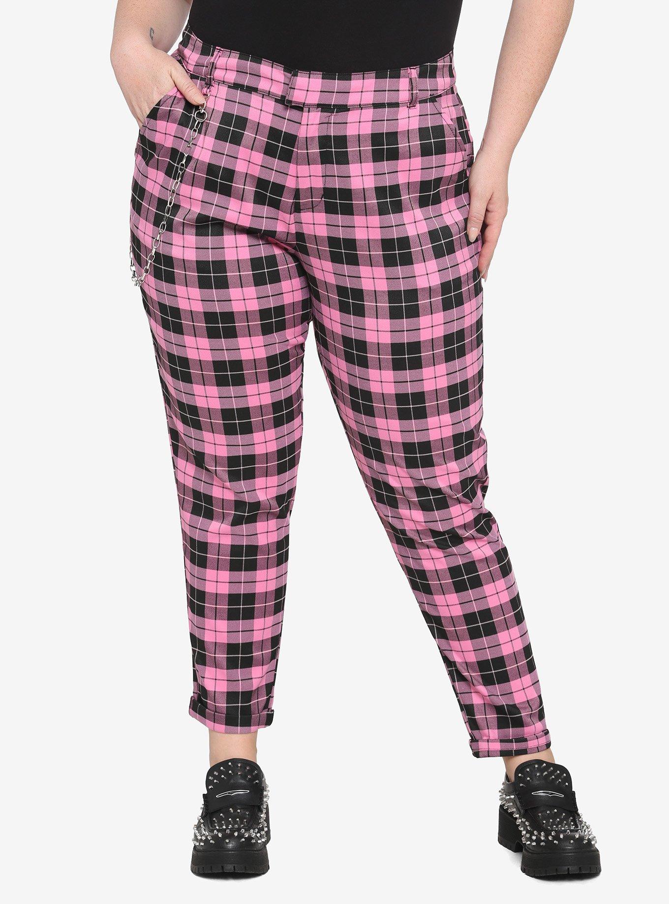 Pink Plaid Pants Plus Size
