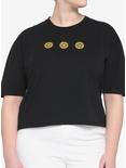 Embroidered Sunflower Boxy Girls Crop T-Shirt Plus Size, BLACK, hi-res