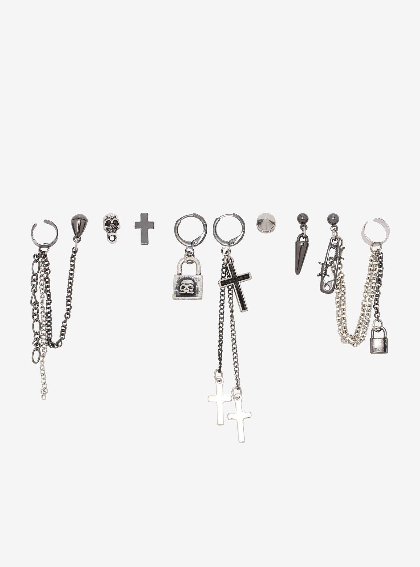 Dark Skull Cross Mismatch Earring Set | Hot Topic