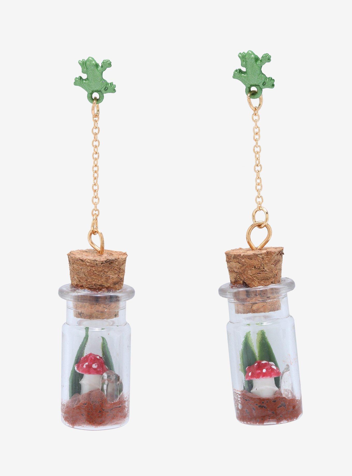Frog Mushroom Terrarium Drop Earrings, , hi-res