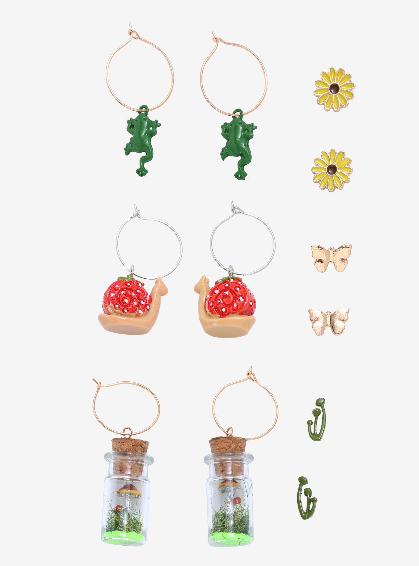 Frog Mushroom Terrarium Earring Set, , hi-res