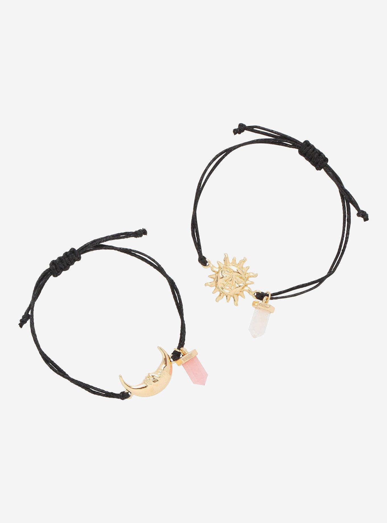 Sun & Moon Crystal Charm Best Friend Cord Bracelet Set, , hi-res