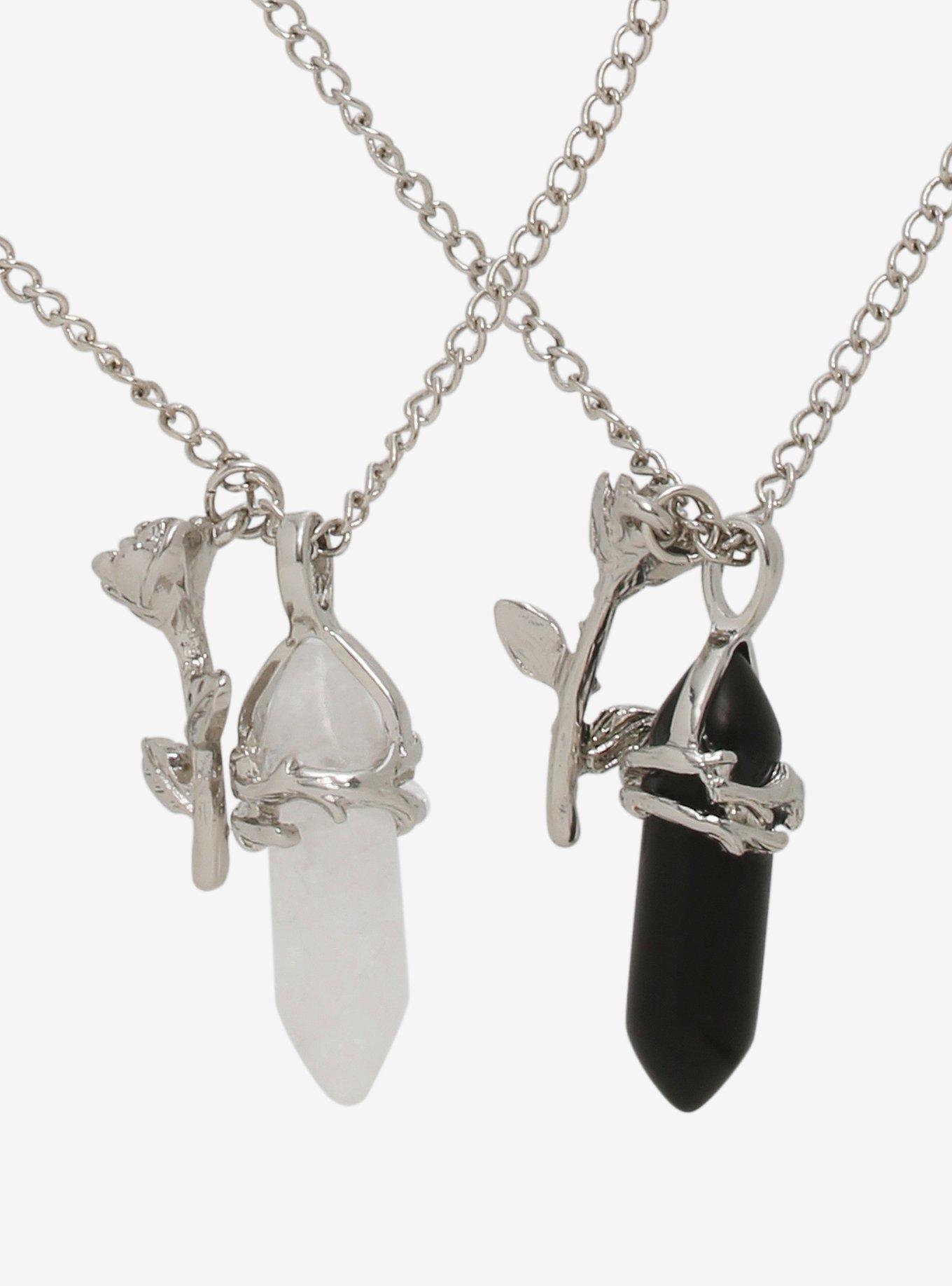 Rose Crystal Pendant Best Friend Necklace Set, , hi-res