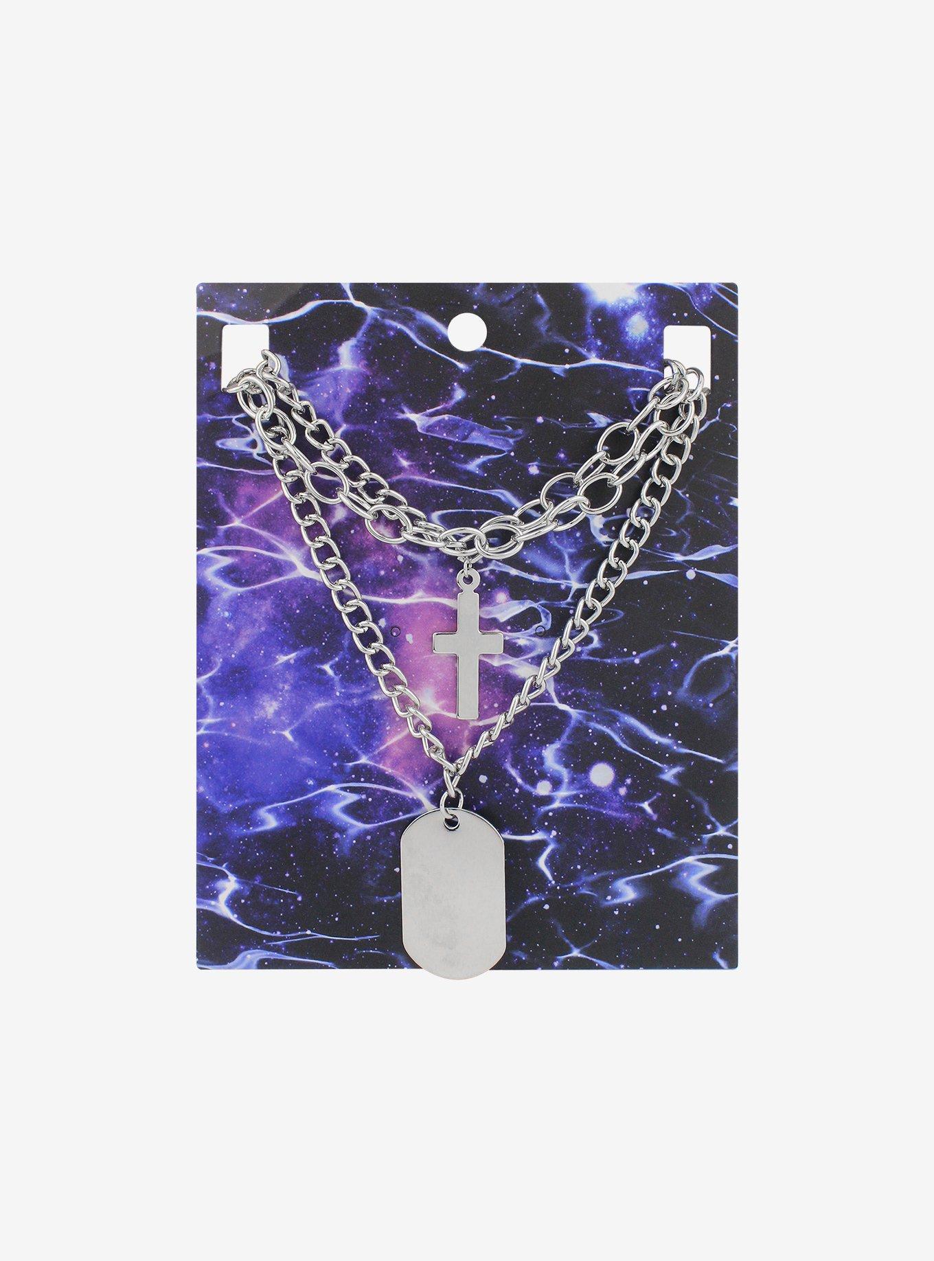 Dog Tag Cross Chain Necklace Set, , hi-res
