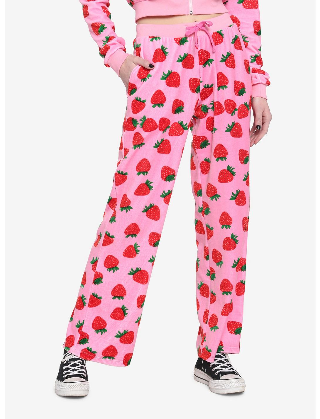 Pink Velour Strawberry Girls Lounge Pants, PINK, hi-res