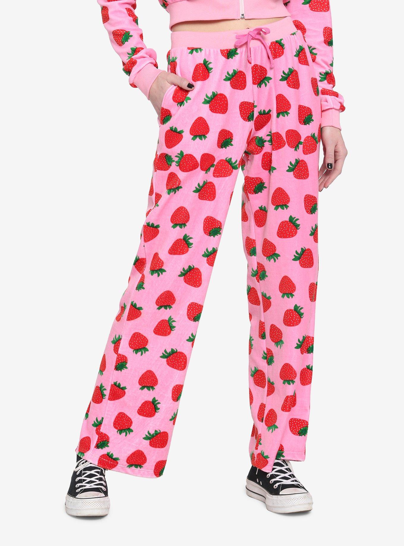 Pink Velour Strawberry Girls Lounge Pants, PINK, hi-res