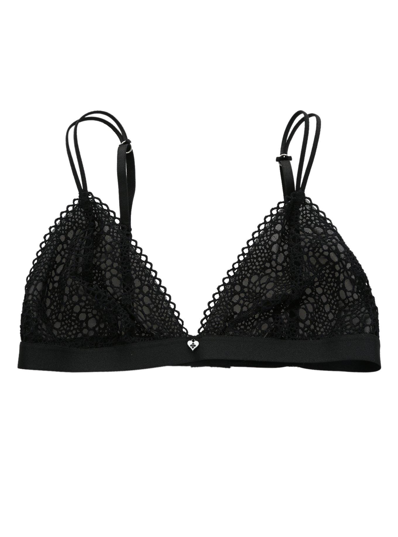 Blackheart Black Lace Triangle Bralette, BLACK, hi-res