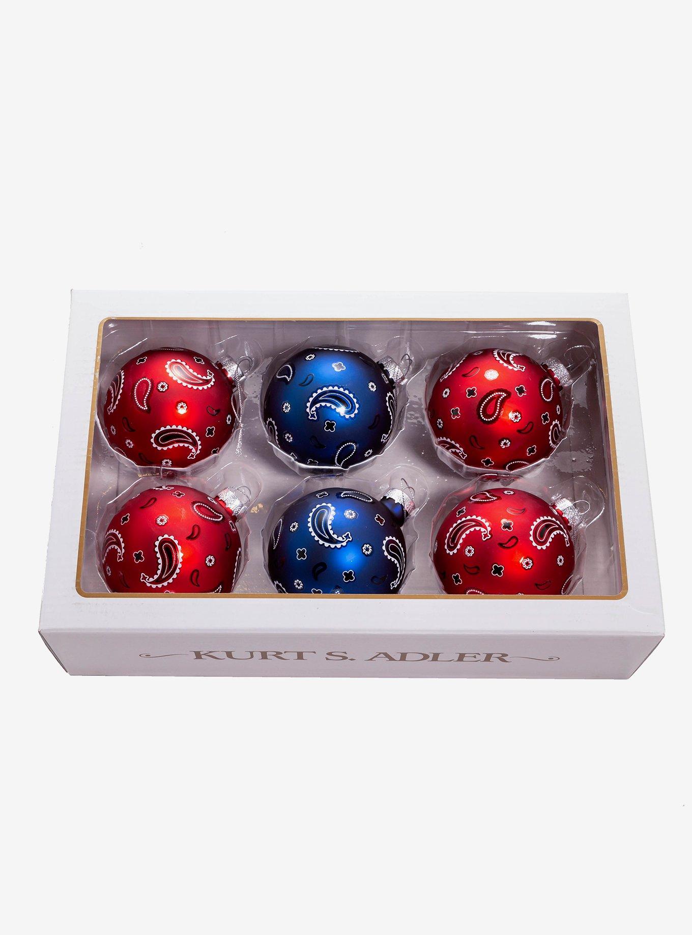Bandana Style Glass Ball Ornaments 6 Pc Set, , hi-res