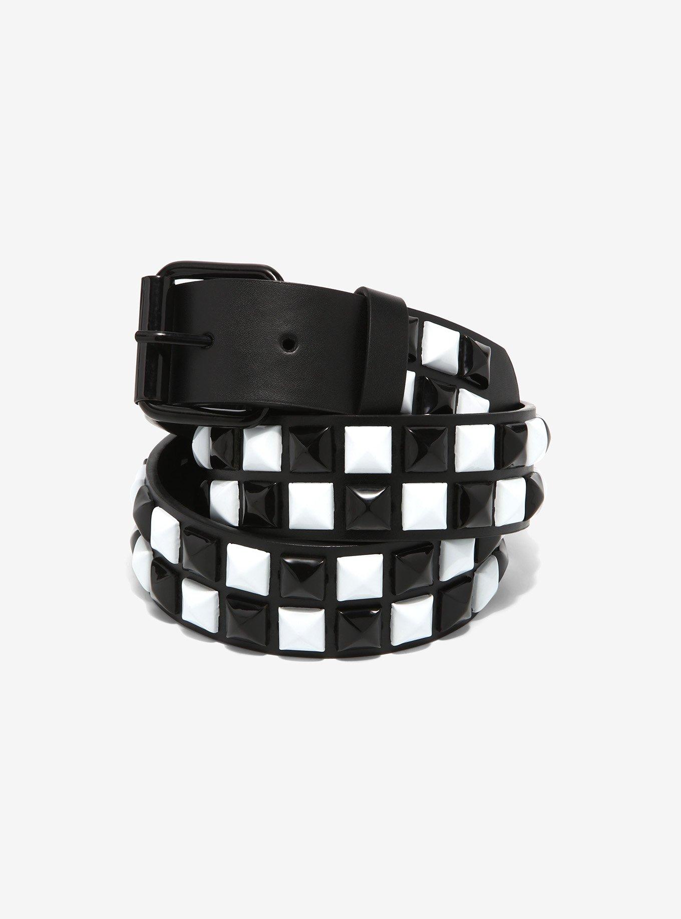 Black & White Checkered Pyramid Stud Belt | Hot Topic
