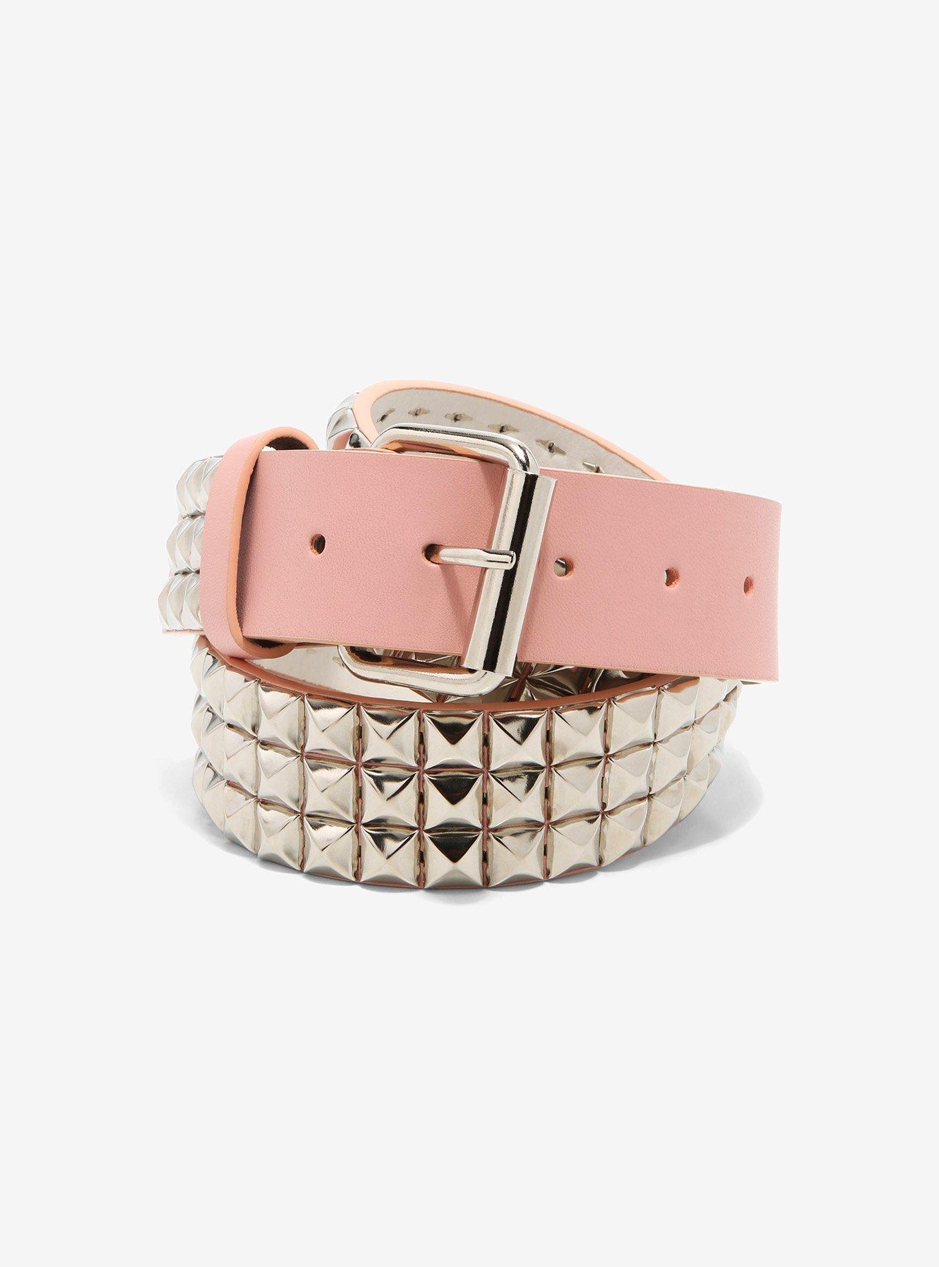 Pink & Silver Pyramid Stud Belt | Hot Topic