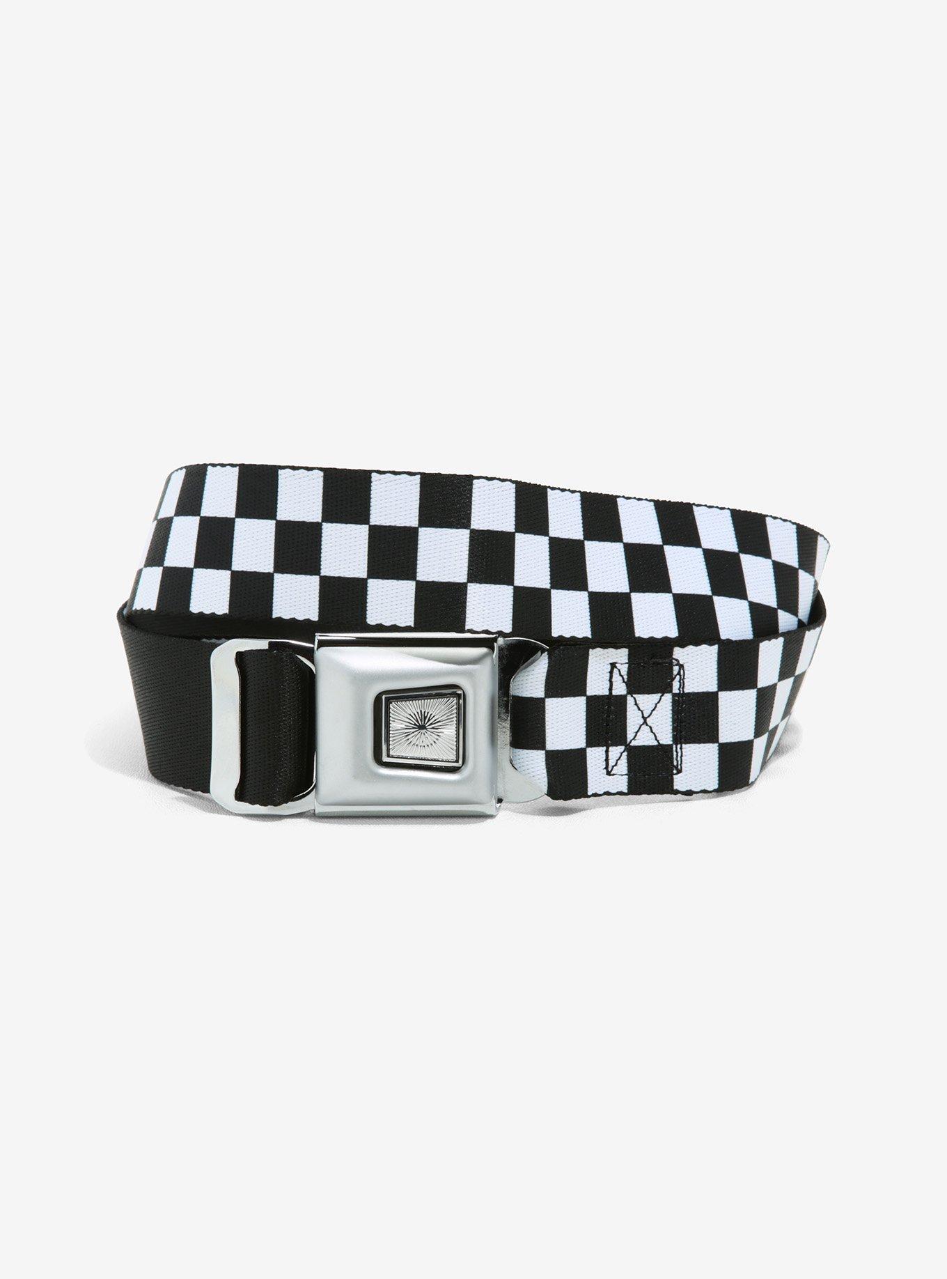 Black & White Checkered Seatbelt Belt, , hi-res