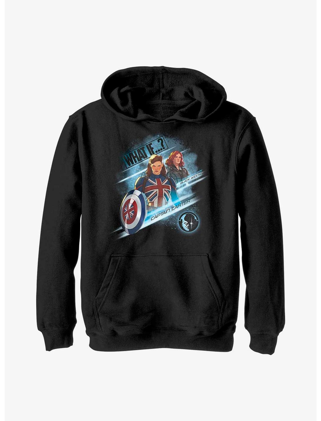 Plus Size Marvel What If?? Captain Carter & Black Widow Team Up Youth Hoodie, BLACK, hi-res