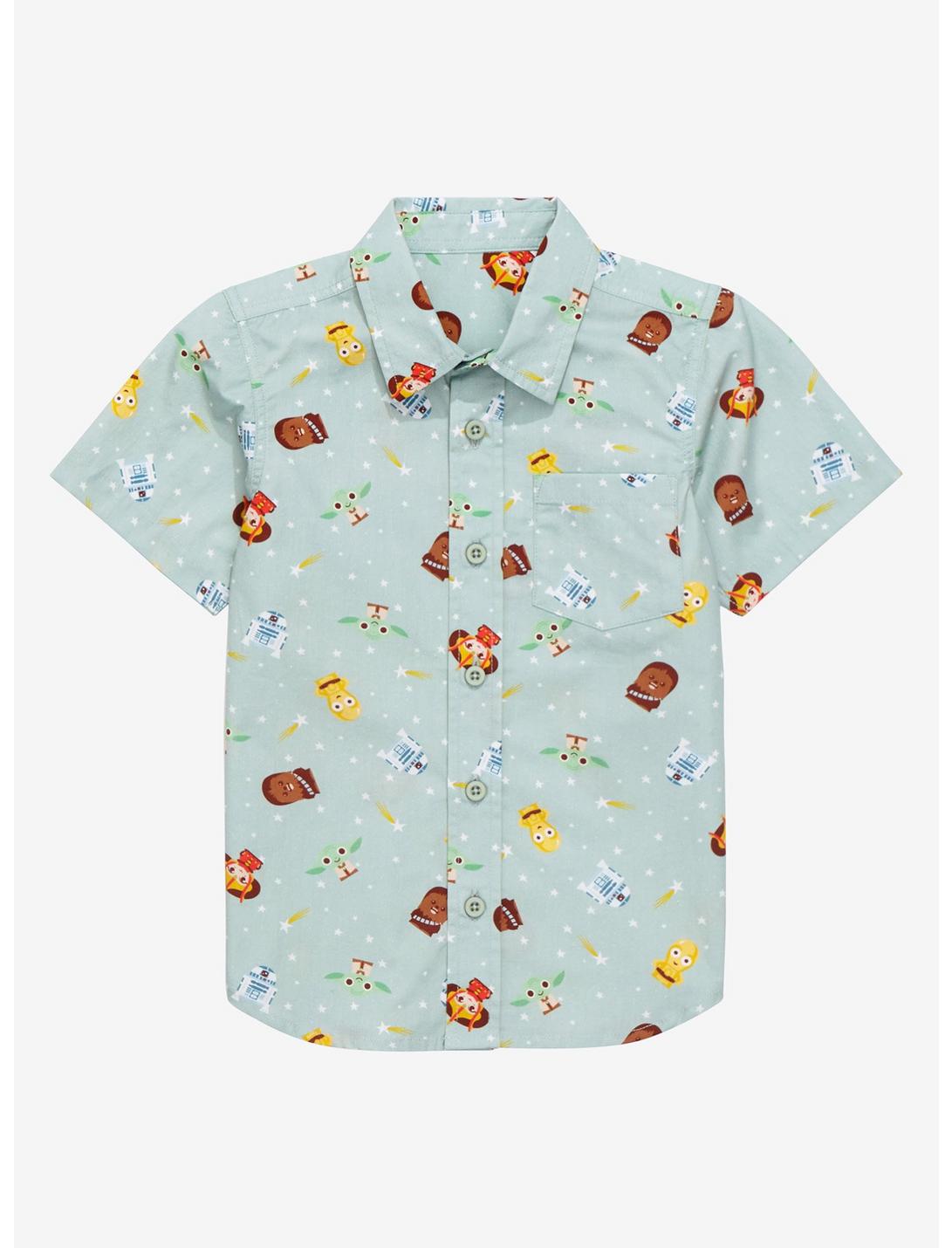 Star Wars Chibi Characters Allover Print Toddler Woven Button-Up - BoxLunch Exclusive, ARTICHOKE, hi-res