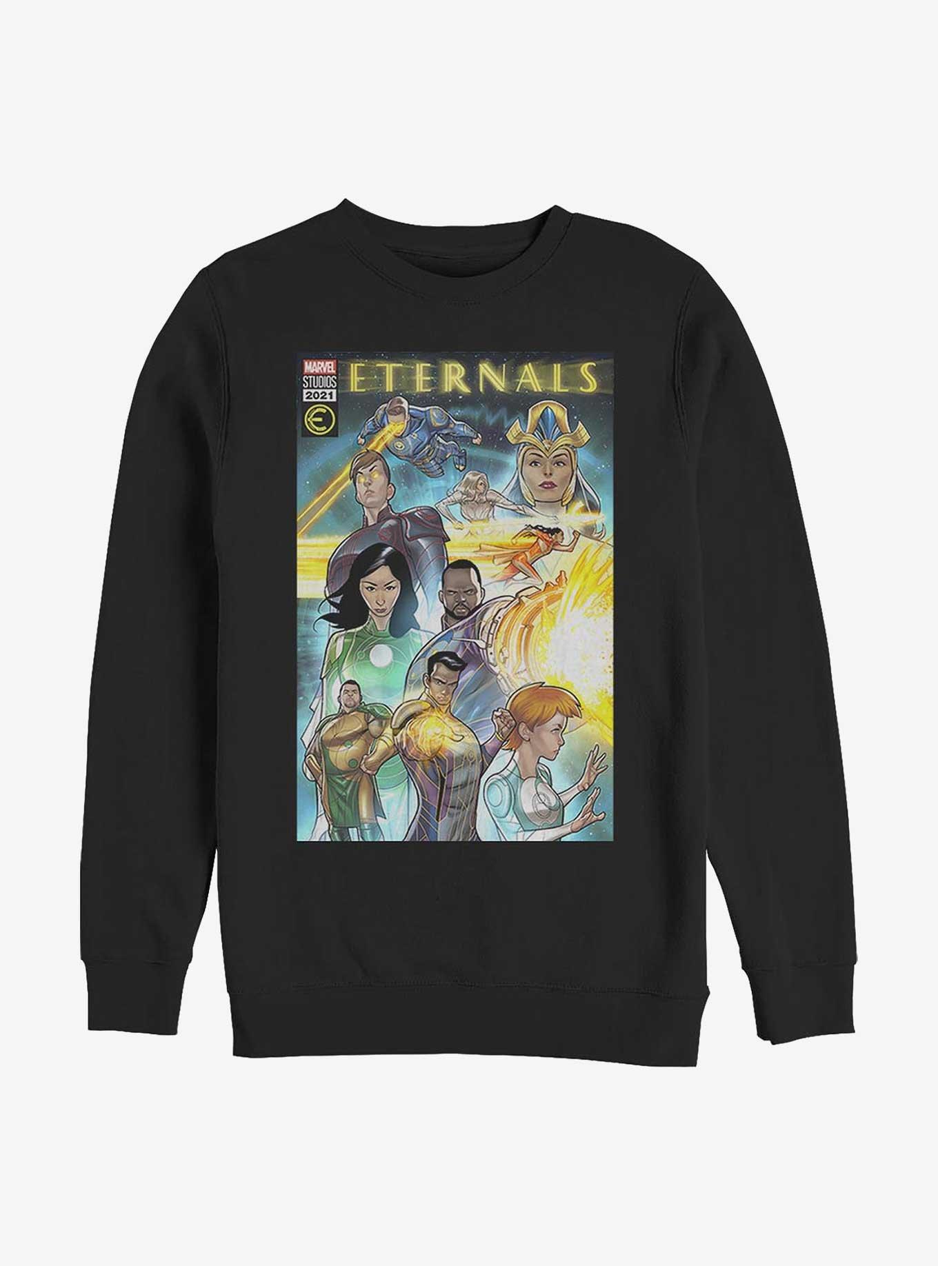 Marvel Eternals Group Comic Cover Crew Sweatshirt, BLACK, hi-res