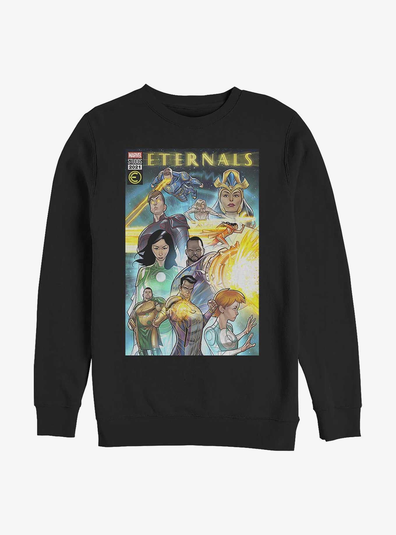 Marvel Eternals Group Comic Cover Crew Sweatshirt, BLACK, hi-res
