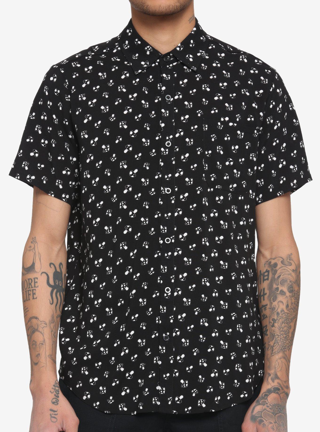 Black Mushroom Woven Button-Up, BLACK, hi-res