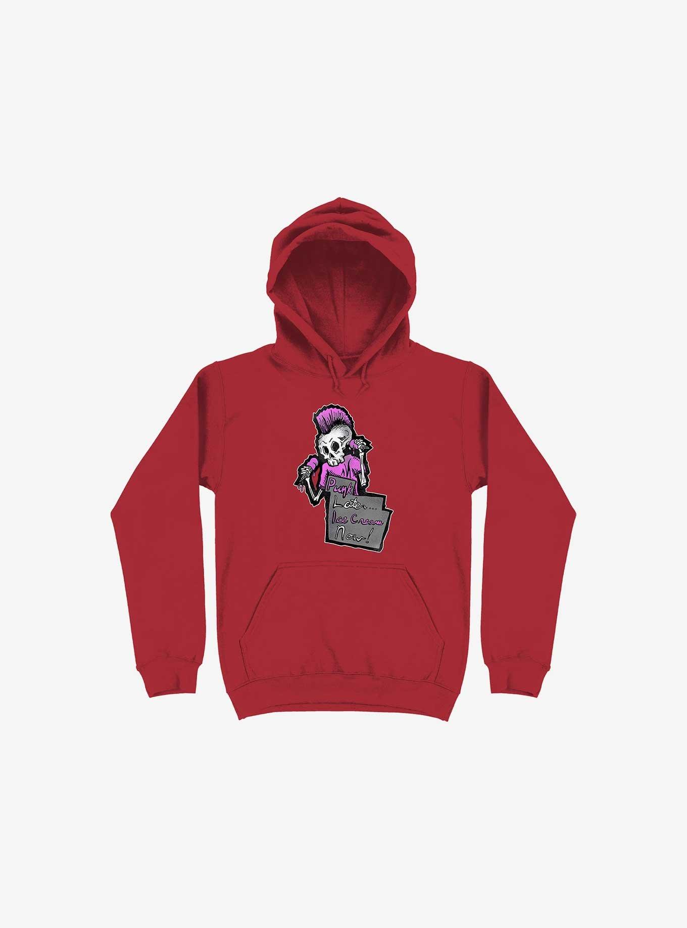 Punk Later, Ice Cream Now Hoodie, RED, hi-res