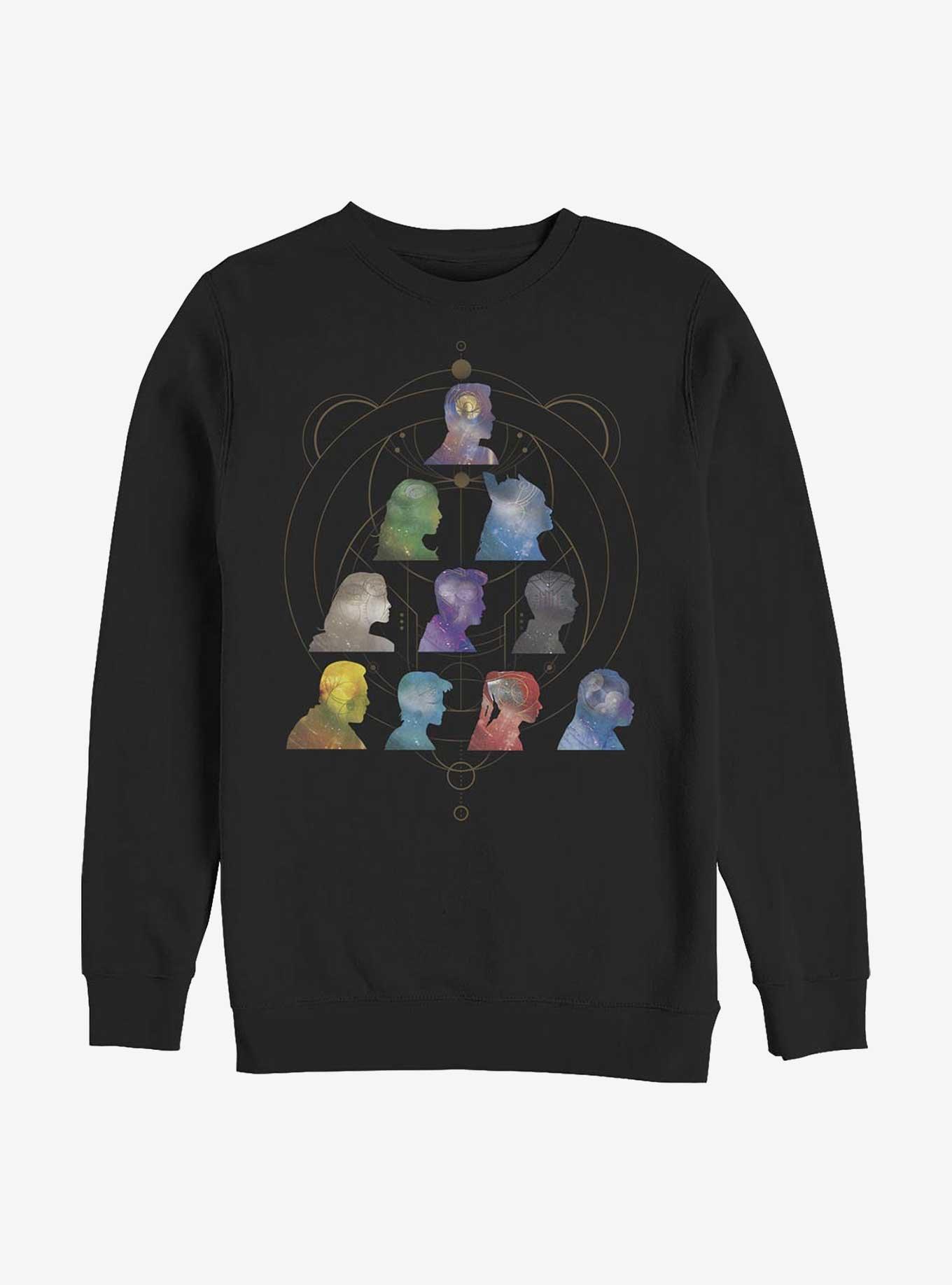 Marvel Eternals Silhouette Galaxy Heads Crew Sweatshirt, BLACK, hi-res