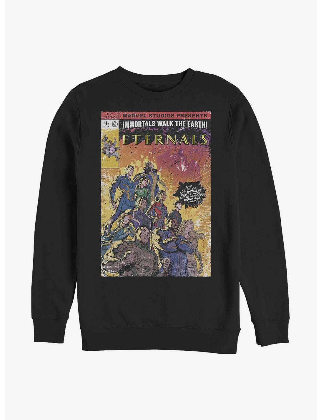 Marvel Eternals Vintage Style Comic Cover Crew Sweatshirt, BLACK, hi-res