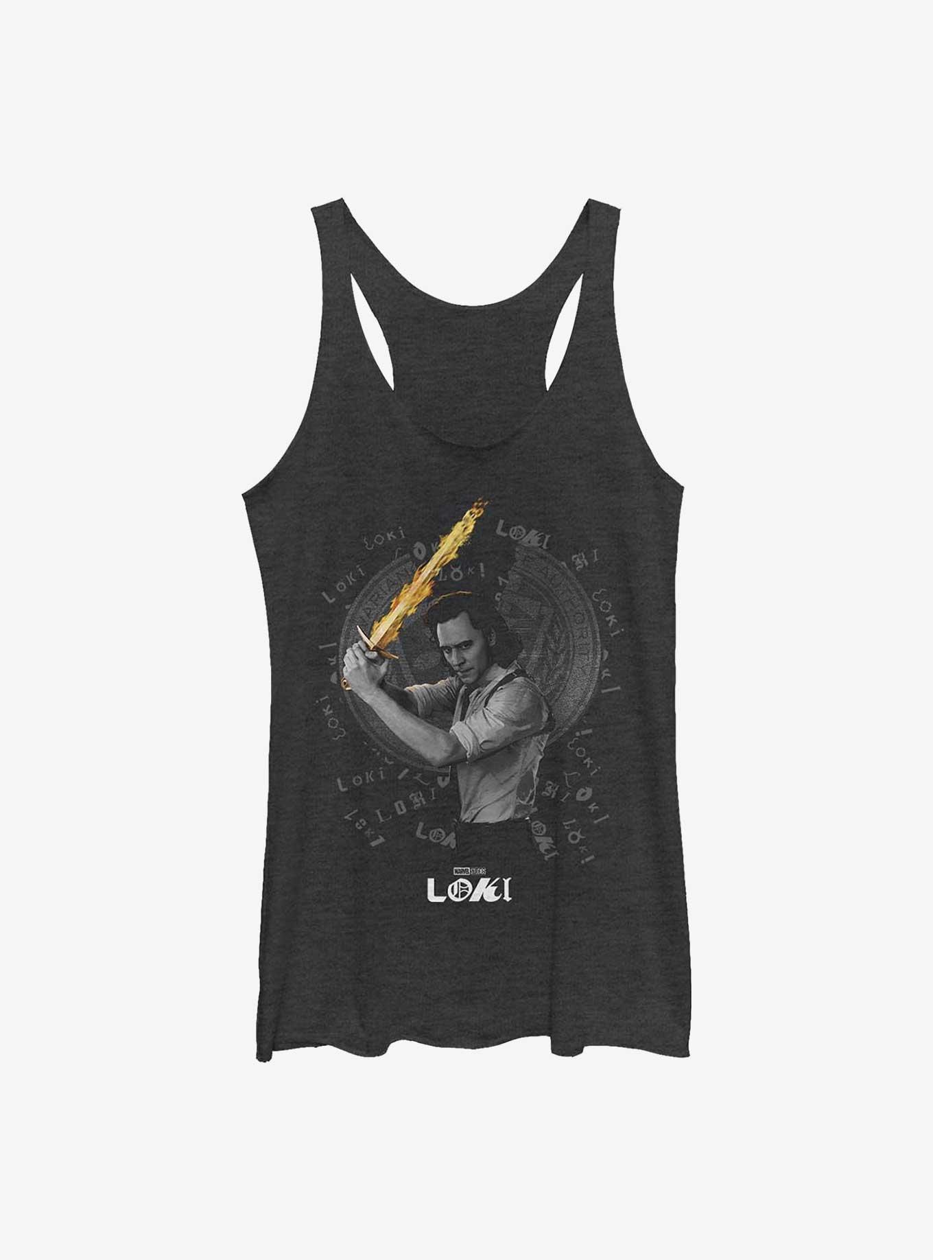 Marvel Loki Wielding Laevateinn Sword Womens Tank Top, BLK HTR, hi-res