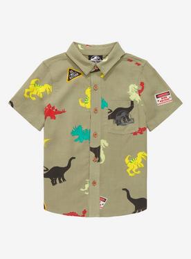 Jurassic Park Dinosaurs Allover Print Toddler Woven Button-Up - BoxLunch Exclusive