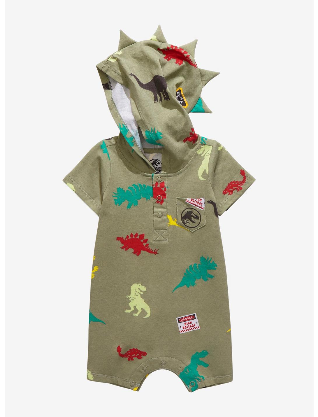 Jurassic Park Dinosaur Infant Hooded One-Piece - BoxLunch Exclusive, ARTICHOKE, hi-res