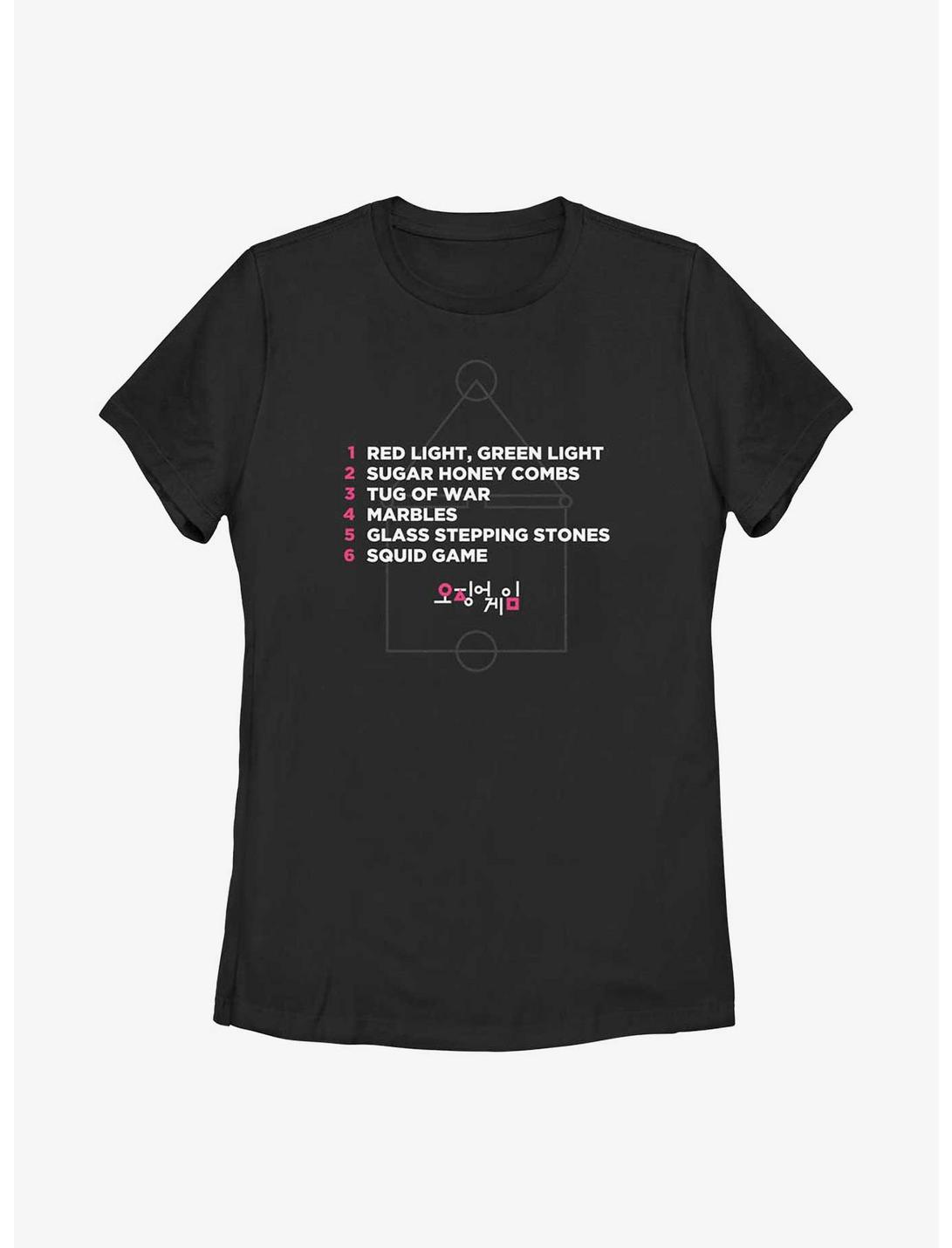 Squid Game Game List Womens T-Shirt, BLACK, hi-res