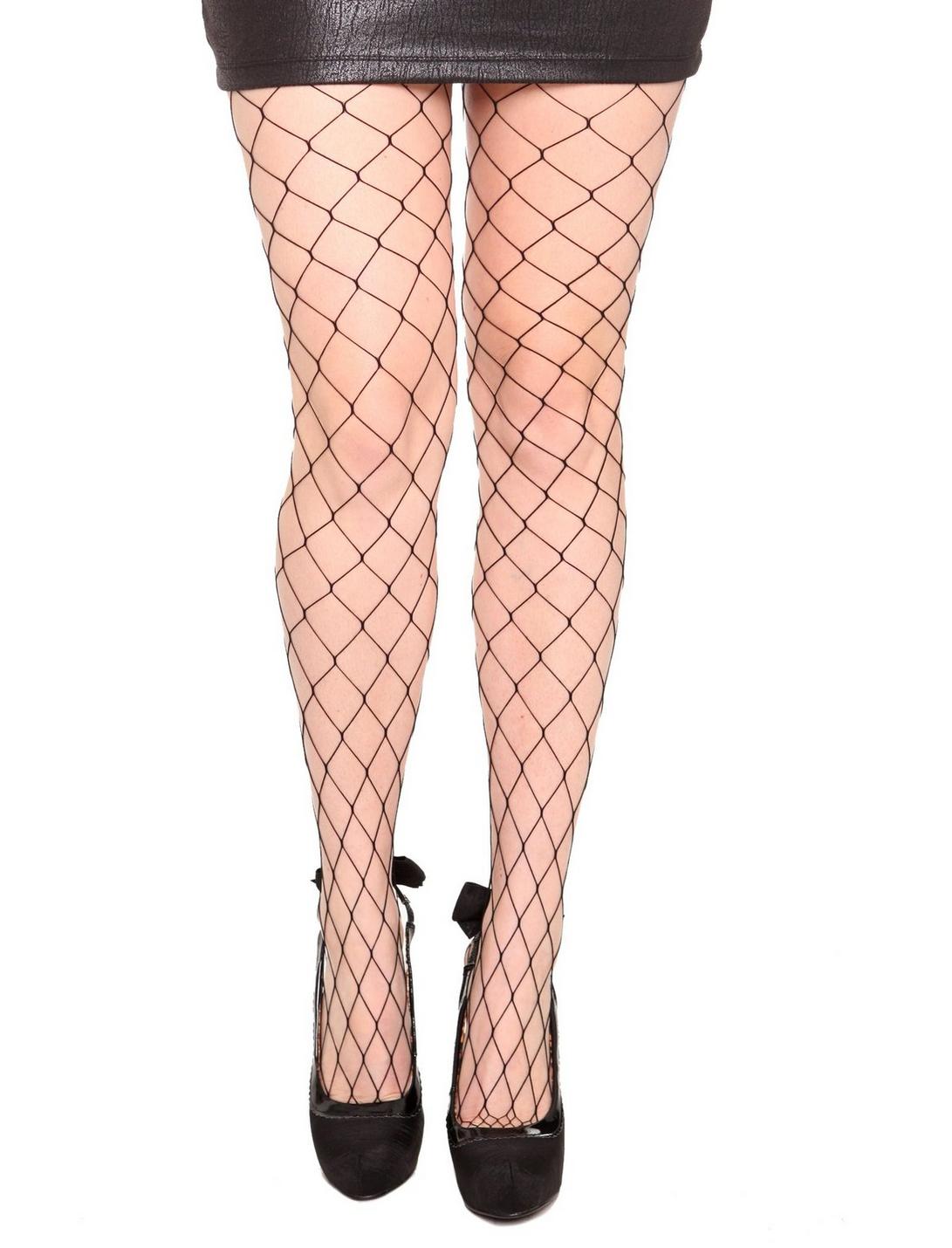 Women's Faux Knee High Black Stockings Diamond Net Fishnet Tights Full Pantyhose