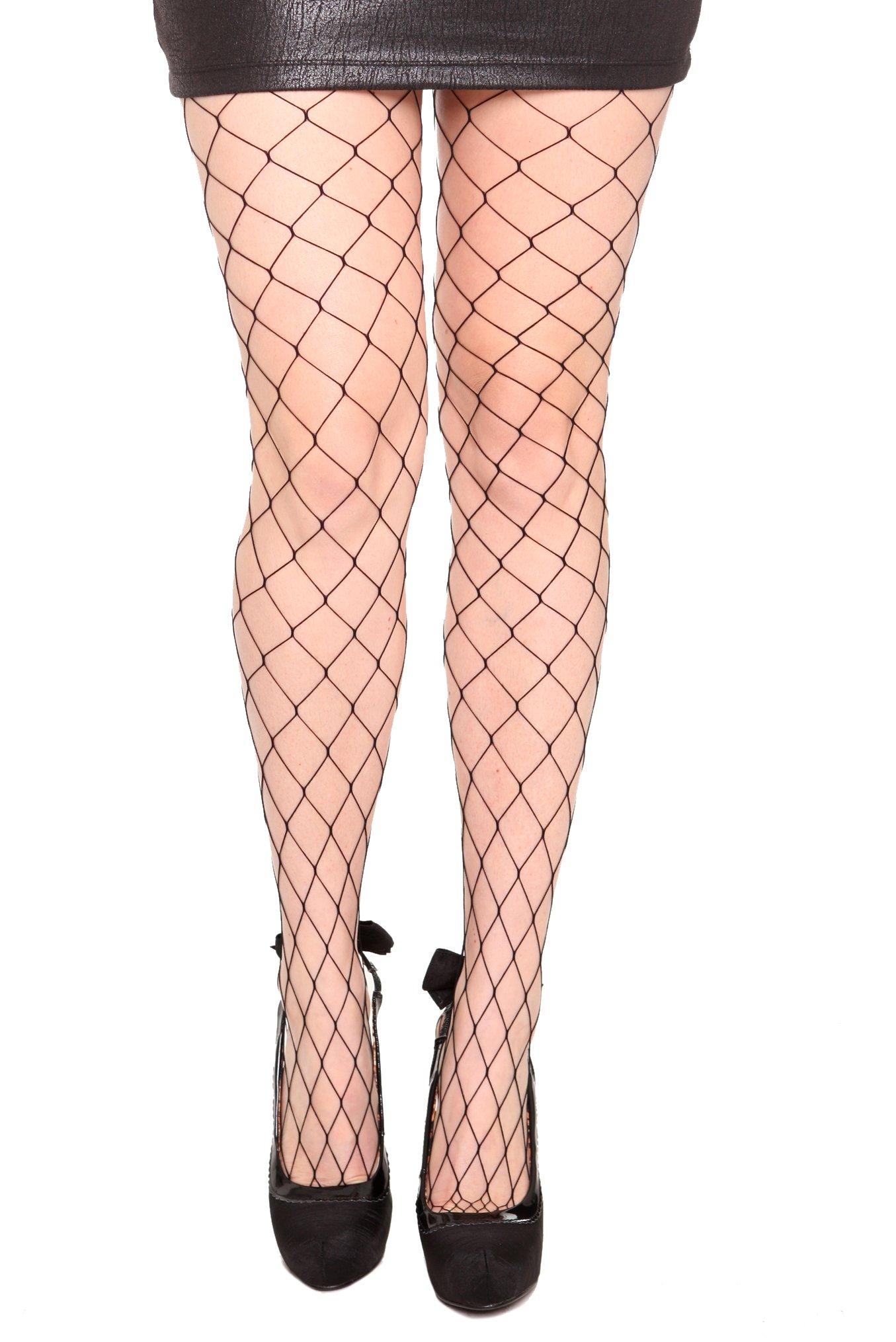 Black 1" Diamond Fishnet Tights, , hi-res