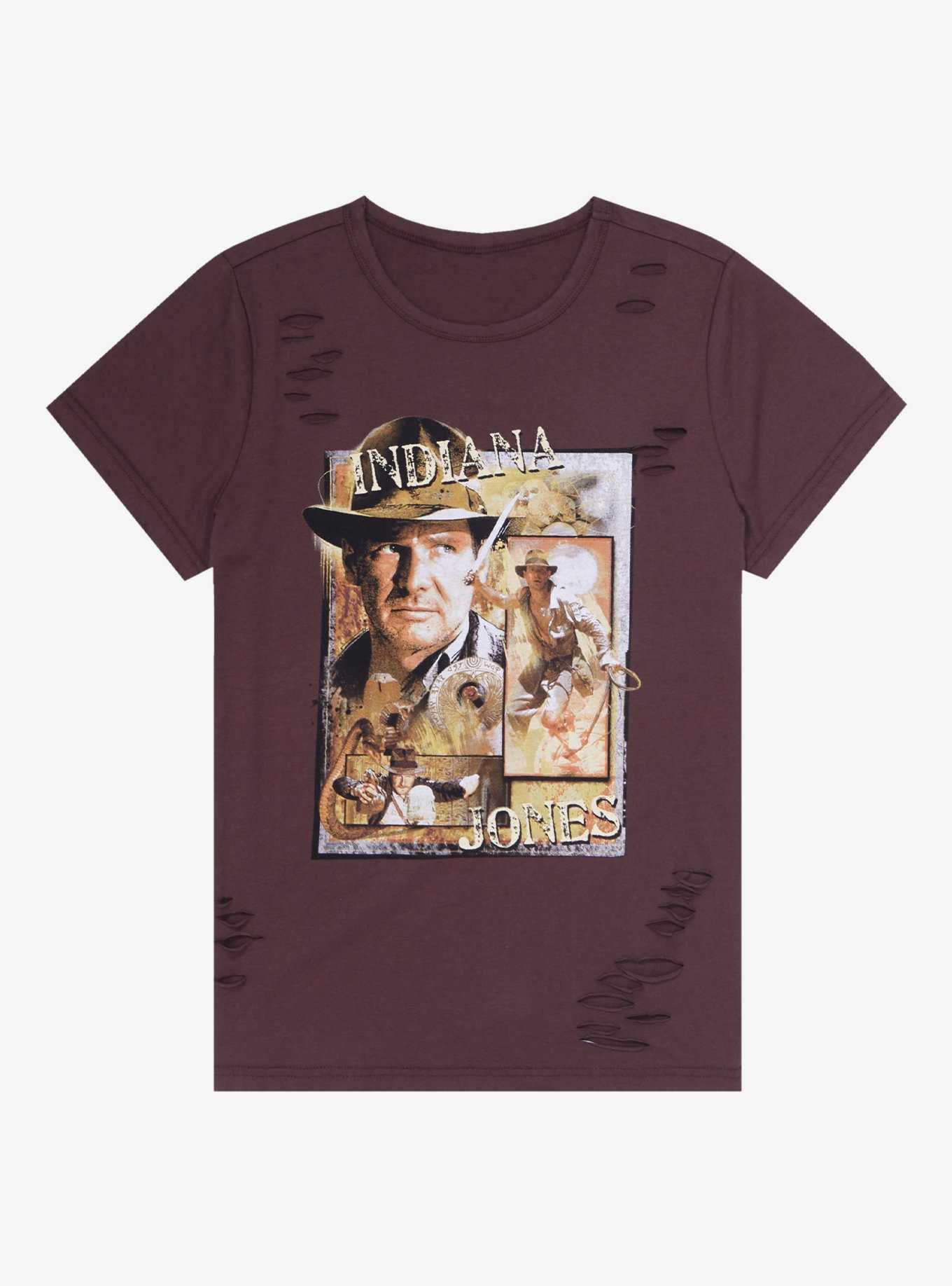 Indiana Jones Portrait Distressed Women's T-Shirt - BoxLunch Exclusive, , hi-res