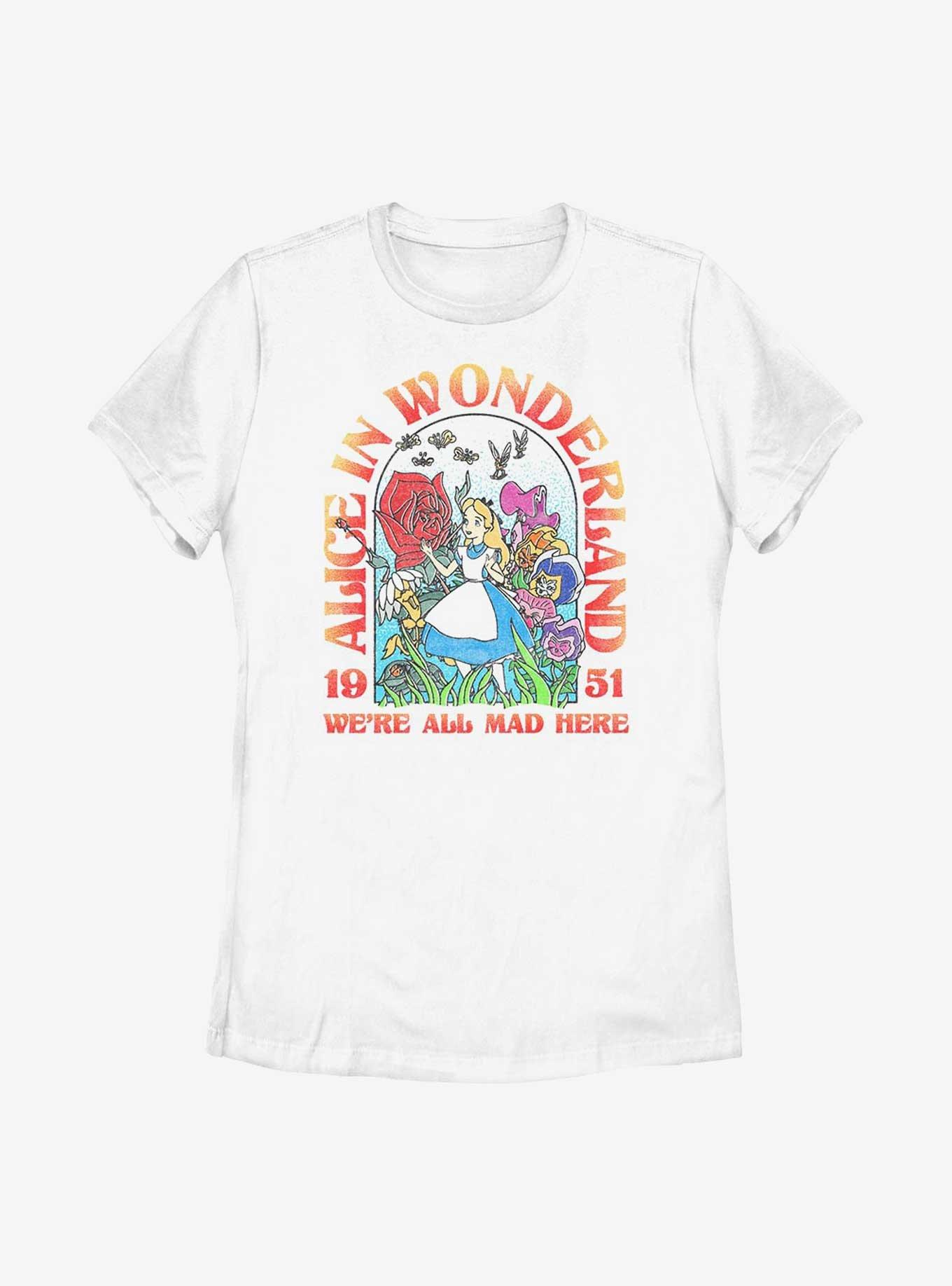 Disney Alice In Wonderland 1951 We're All Mad Here Womens T-Shirt, WHITE, hi-res