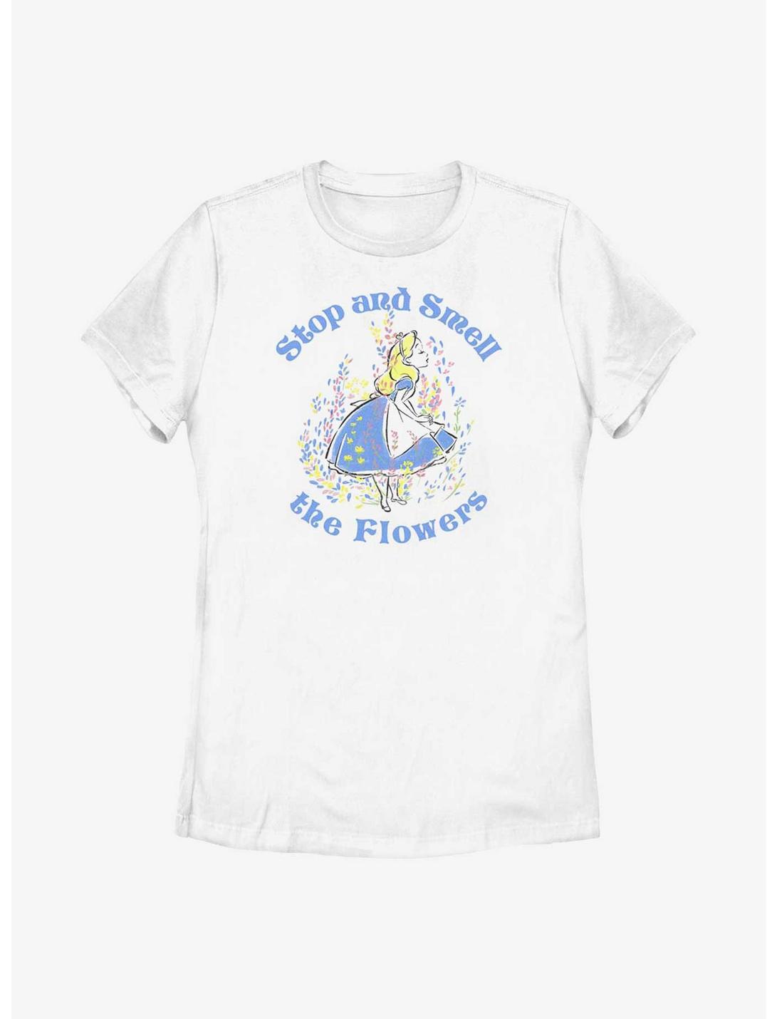 Disney Alice In Wonderland Pastel Stop & Smell The Flowers Womens T-Shirt, WHITE, hi-res