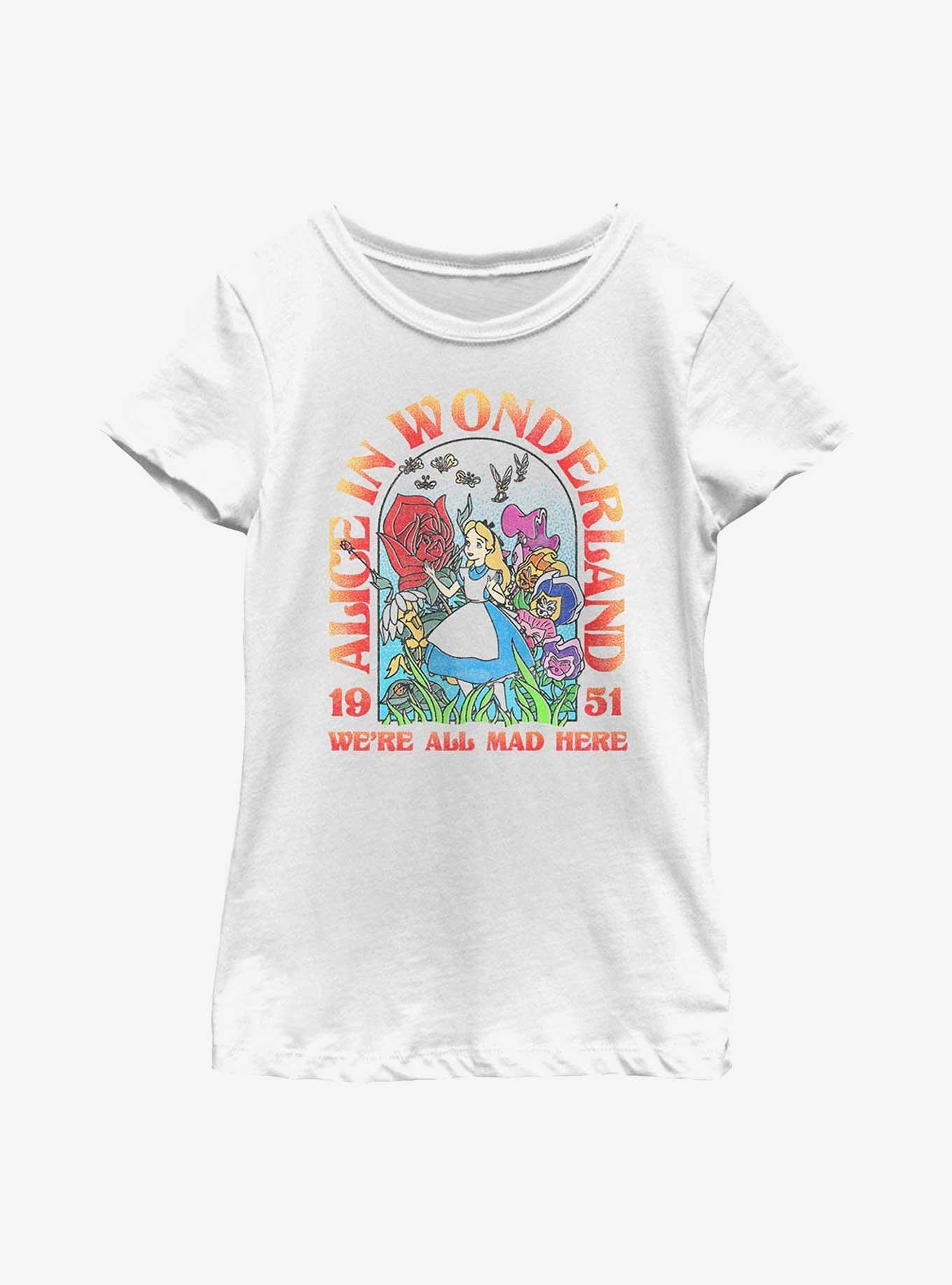 Disney Alice In Wonderland 1951 We're All Mad Here Youth Girls T-Shirt, WHITE, hi-res
