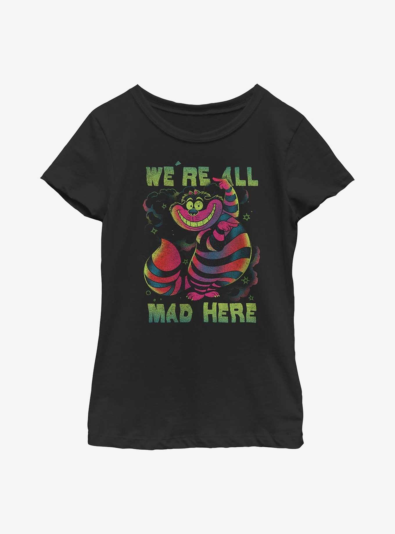 Disney Alice In Wonderland Cheshire Cat All Mad Youth Girls T-Shirt, BLACK, hi-res