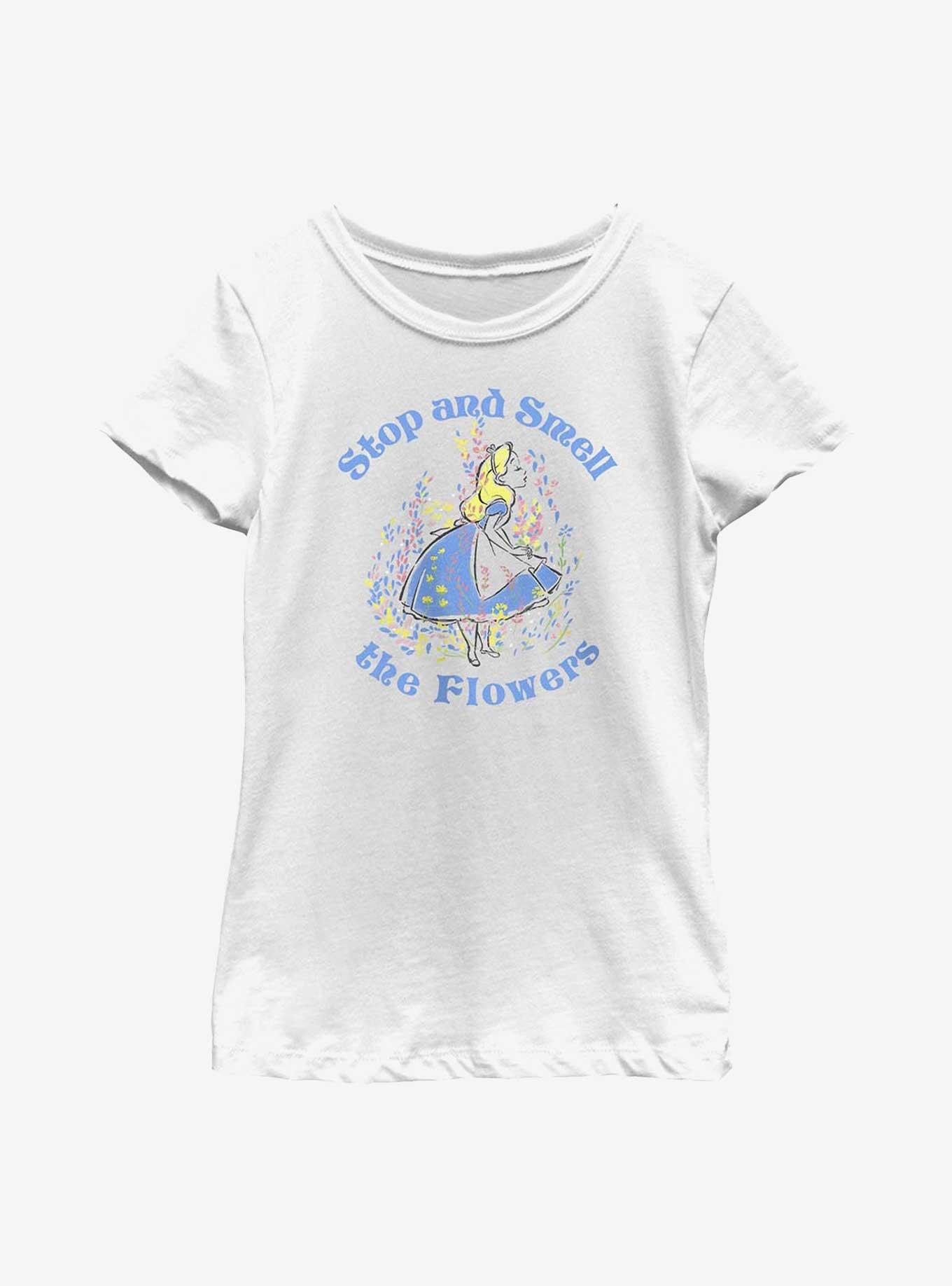 Disney Alice In Wonderland Pastel Stop & Smell The Flowers Youth Girls T-Shirt