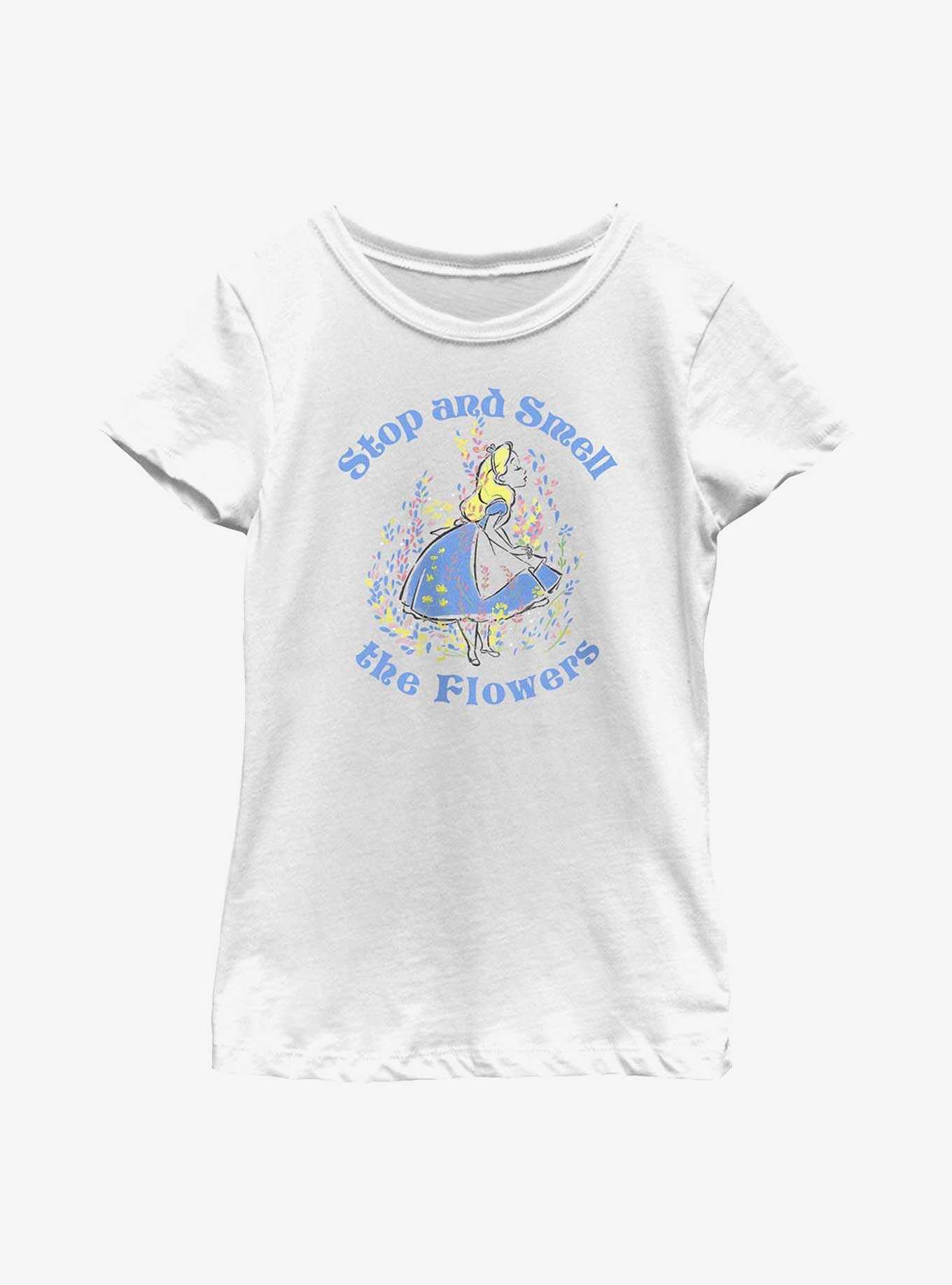 Disney Alice In Wonderland Pastel Stop & Smell The Flowers Youth Girls T-Shirt, , hi-res